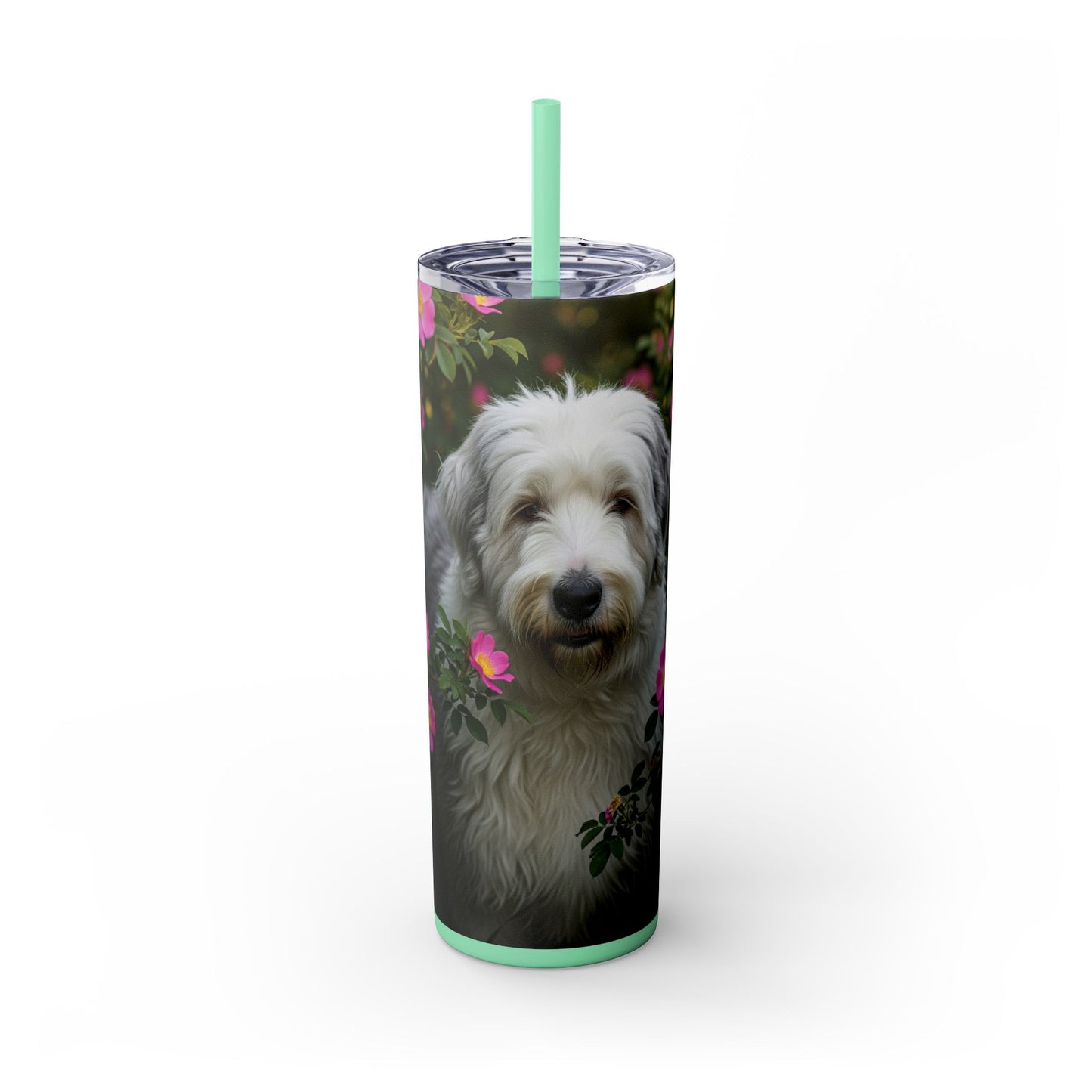 Old English Sheepdog Skinny Tumbler with Straw, 20oz