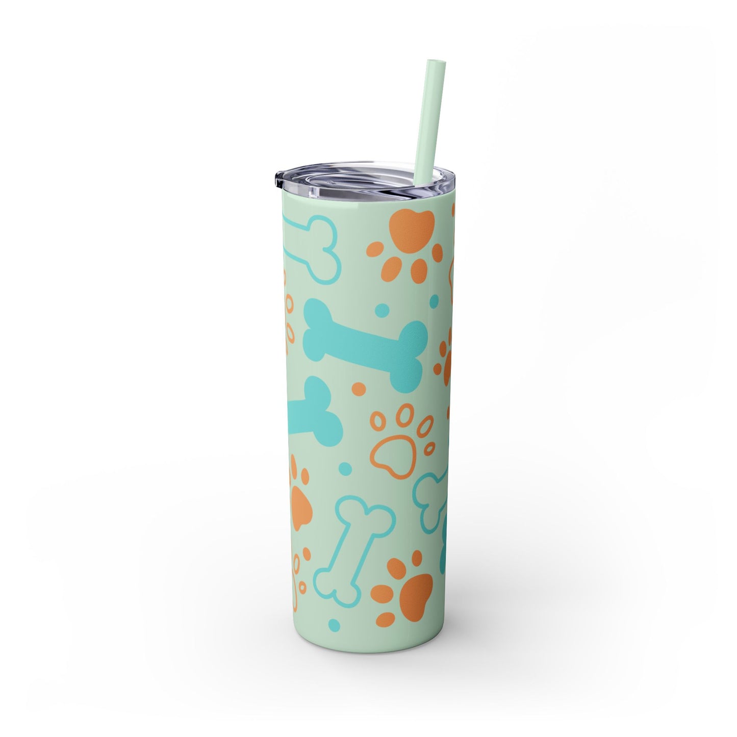 Puppy Pattern Skinny Tumbler with Straw, 20oz