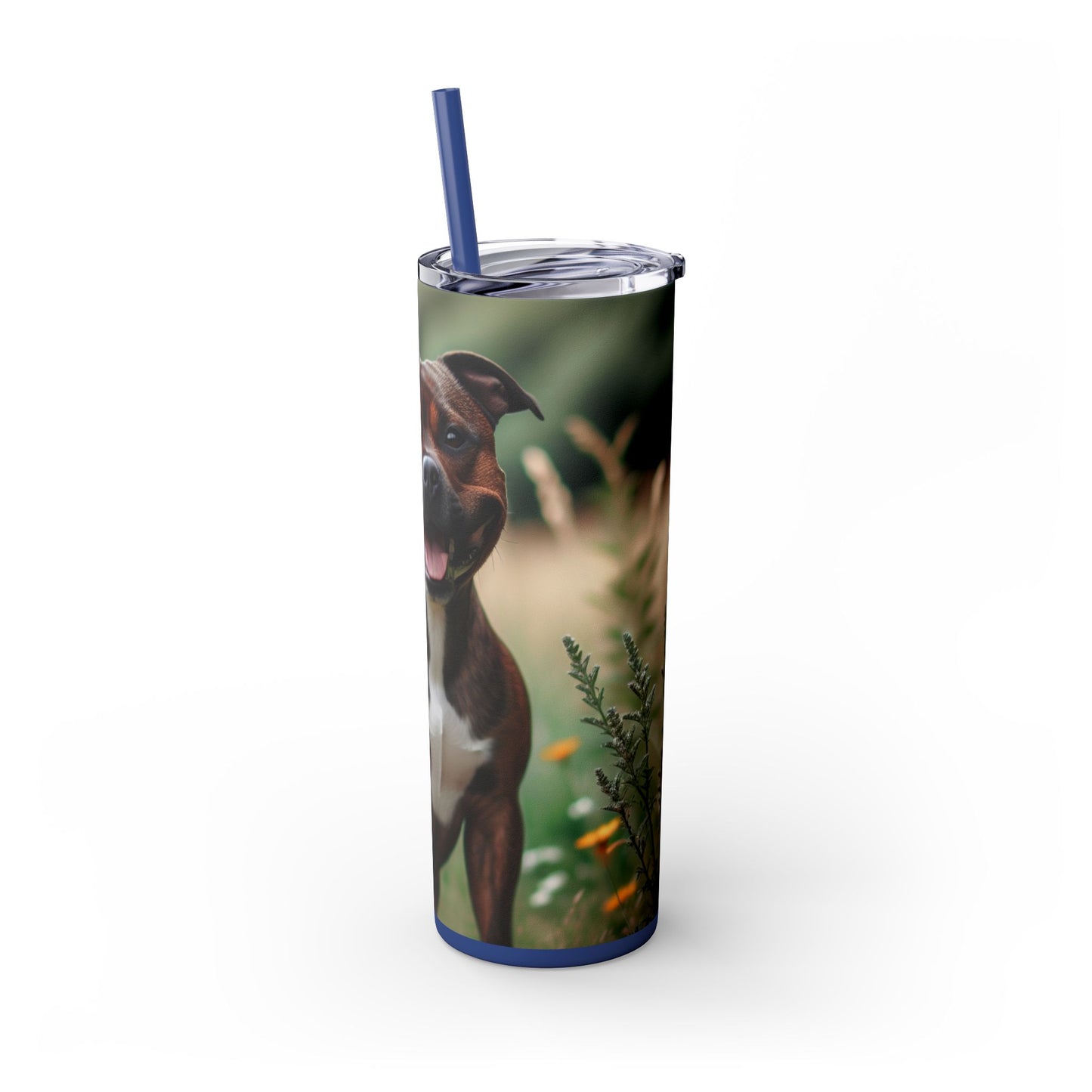 Staffordshire Bull Terrier Skinny Tumbler with Straw, 20oz