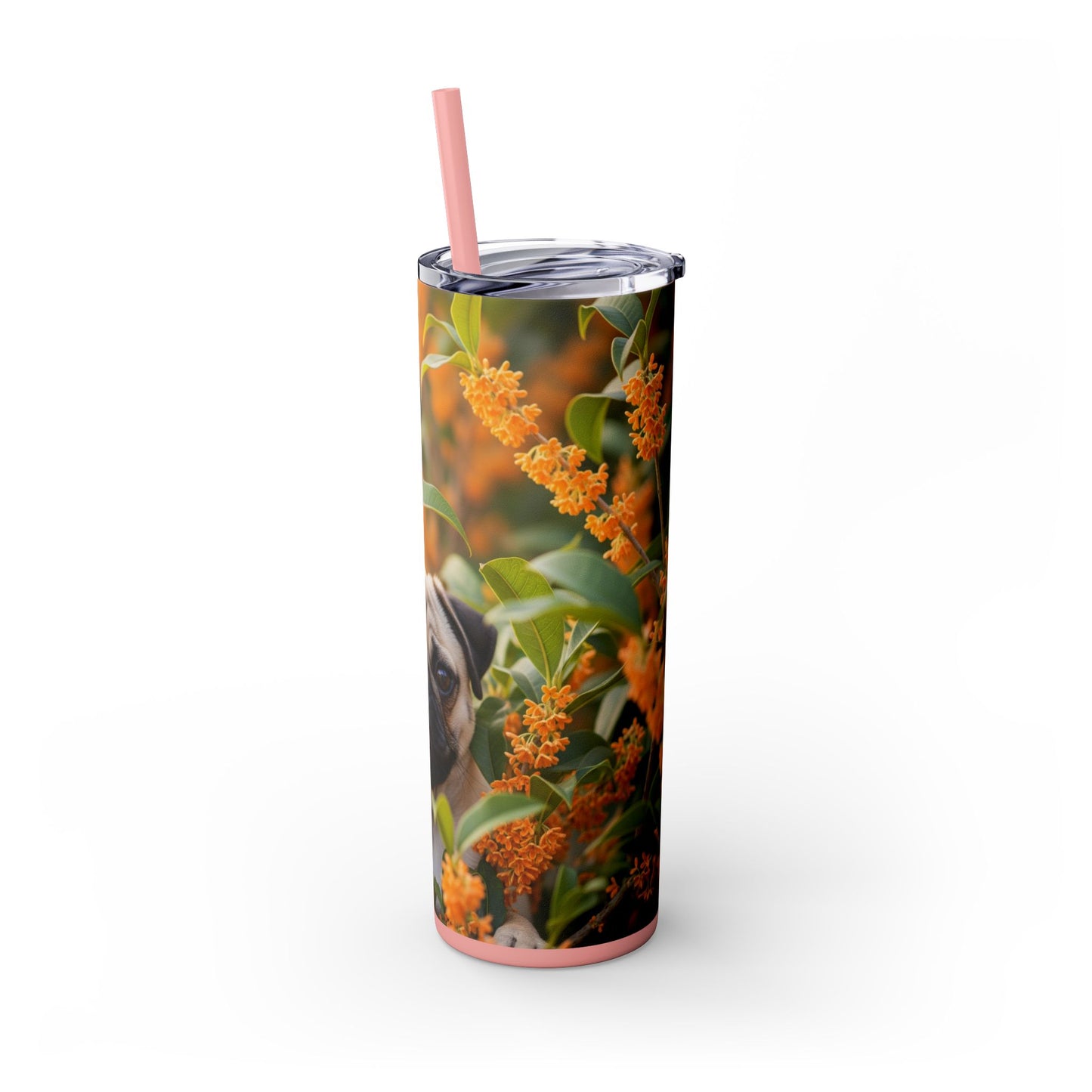 Pug Skinny Tumbler with Straw, 20oz