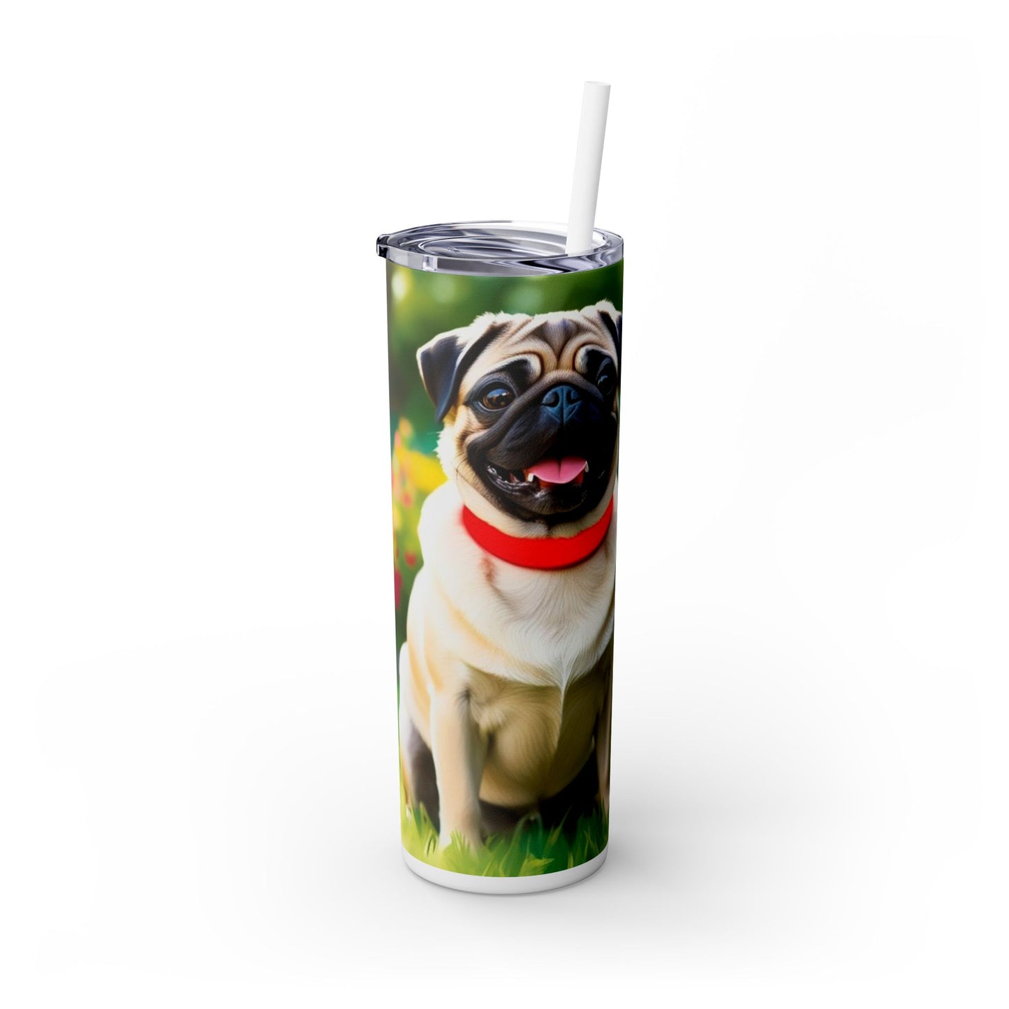 Pug Skinny Tumbler with Straw, 20oz