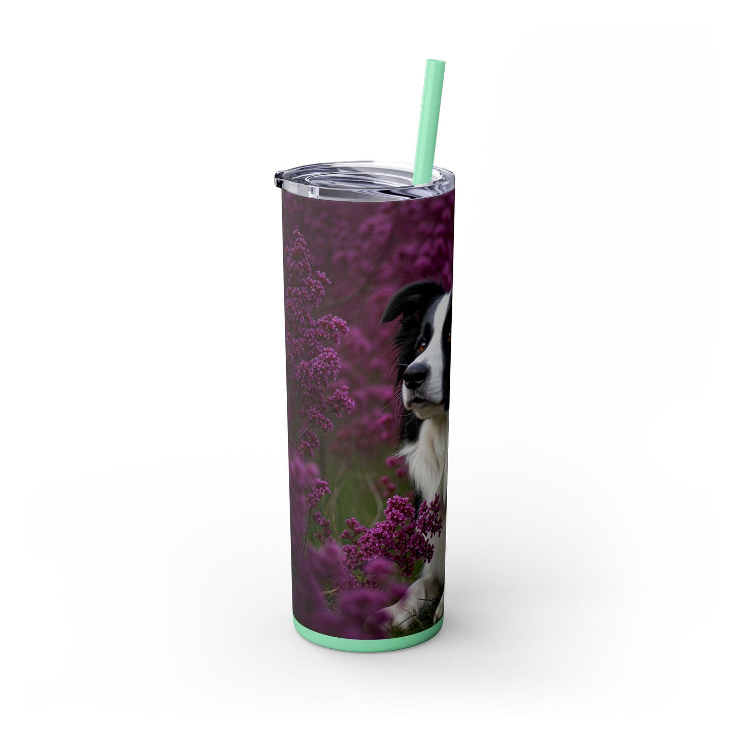 Border Collie Skinny Tumbler with Straw, 20oz