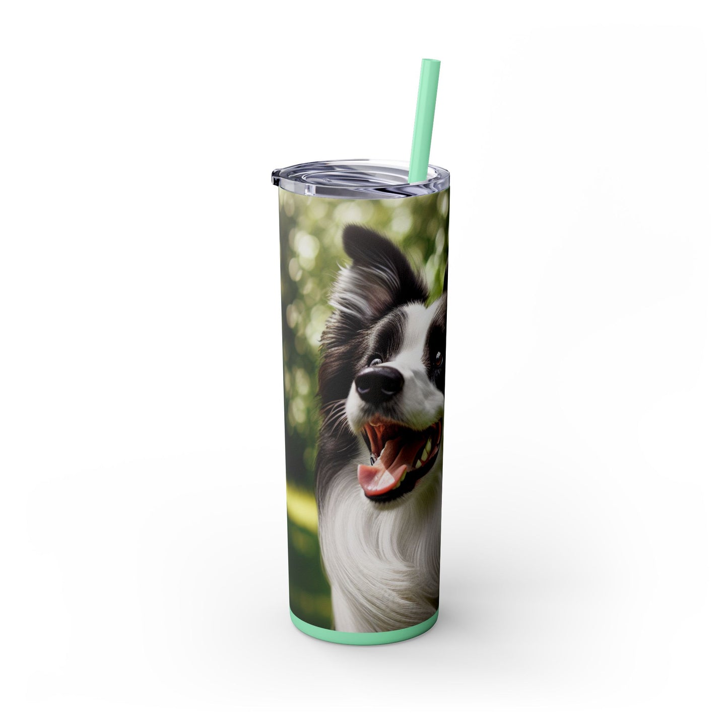 Border Collie Skinny Tumbler with Straw, 20oz