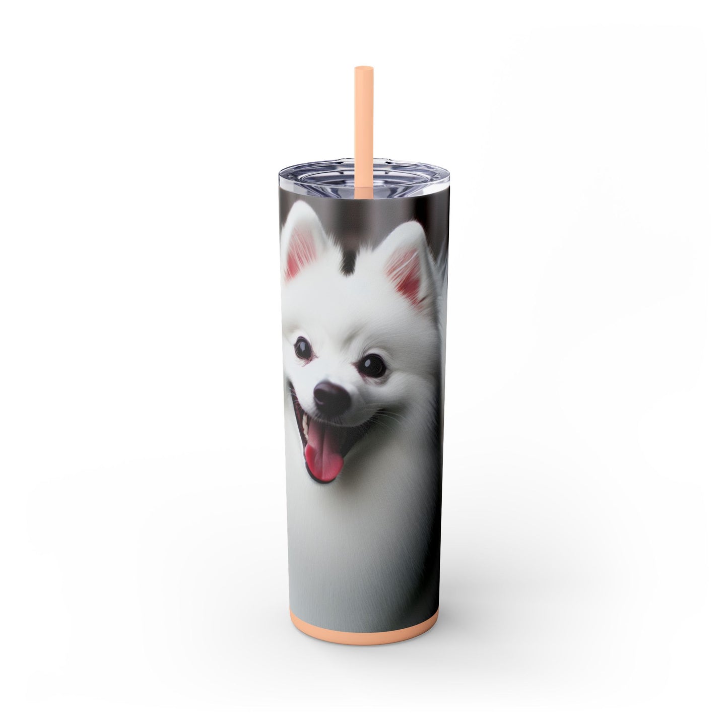 American Eskimo Dog Skinny Tumbler with Straw, 20oz