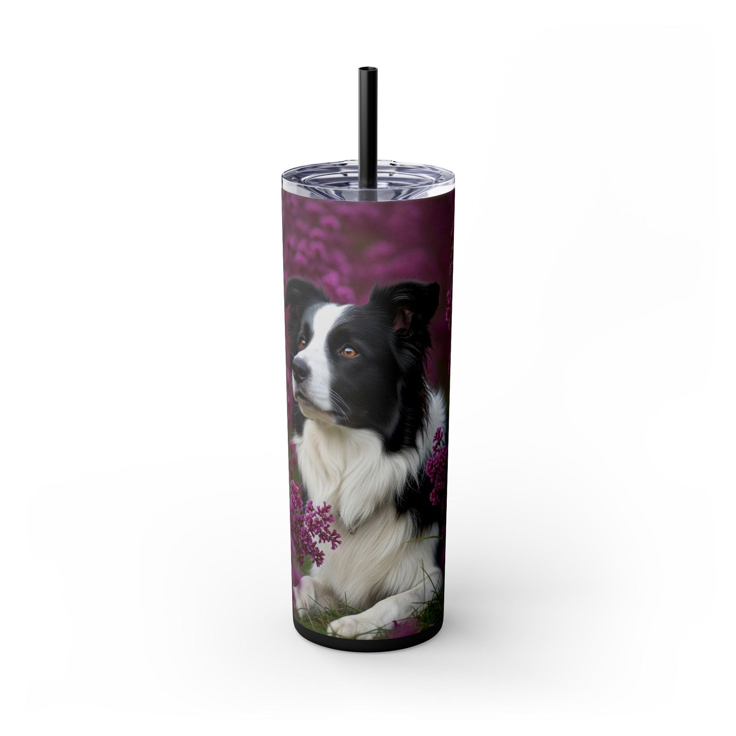 Border Collie Skinny Tumbler with Straw, 20oz