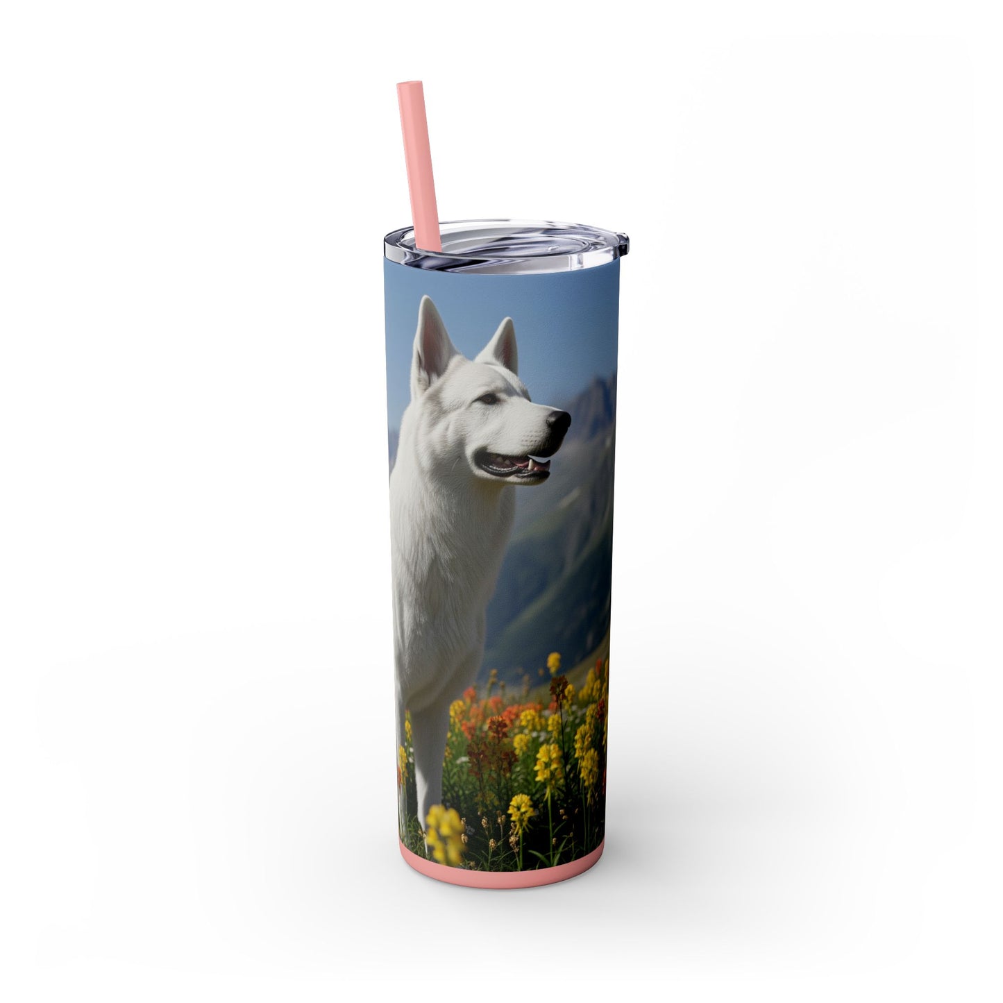 White Swiss Shepherd Dog Skinny Tumbler with Straw, 20oz