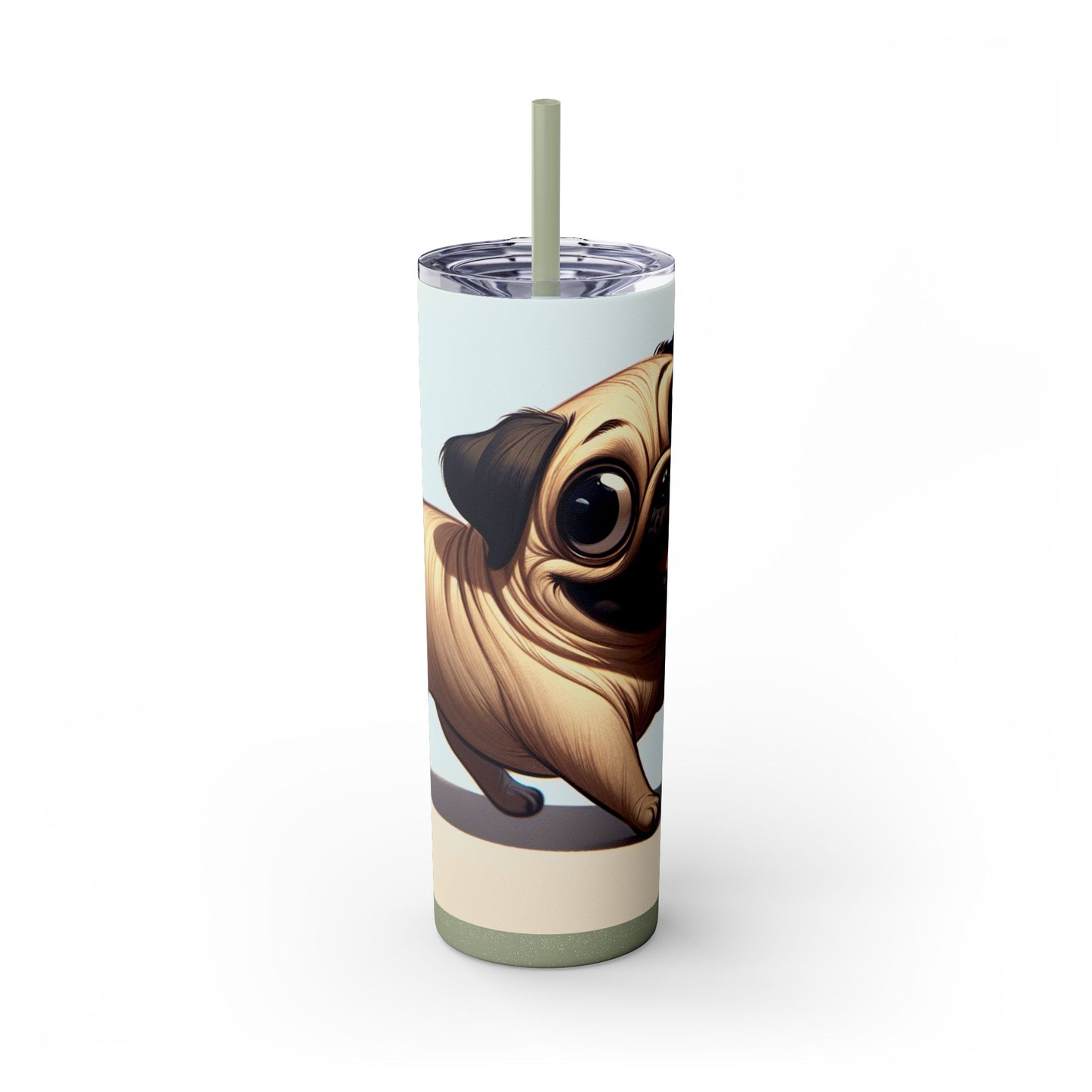Pug Skinny Tumbler with Straw, 20oz