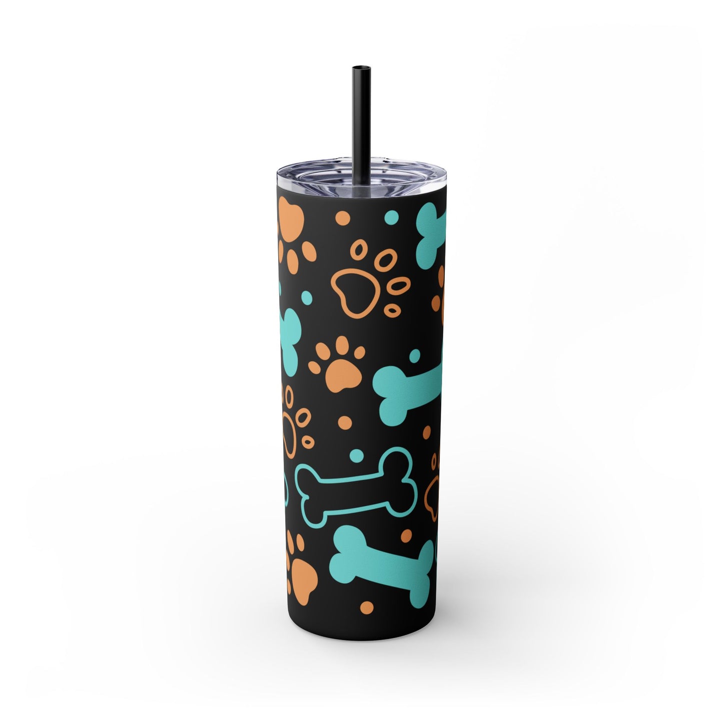 Puppy Pattern Skinny Tumbler with Straw, 20oz