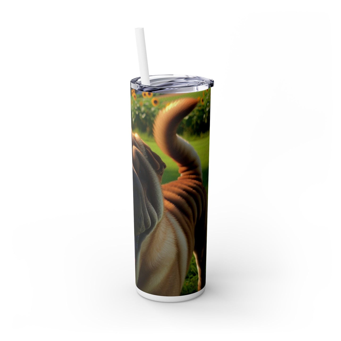 Shar Pei Skinny Tumbler with Straw, 20oz