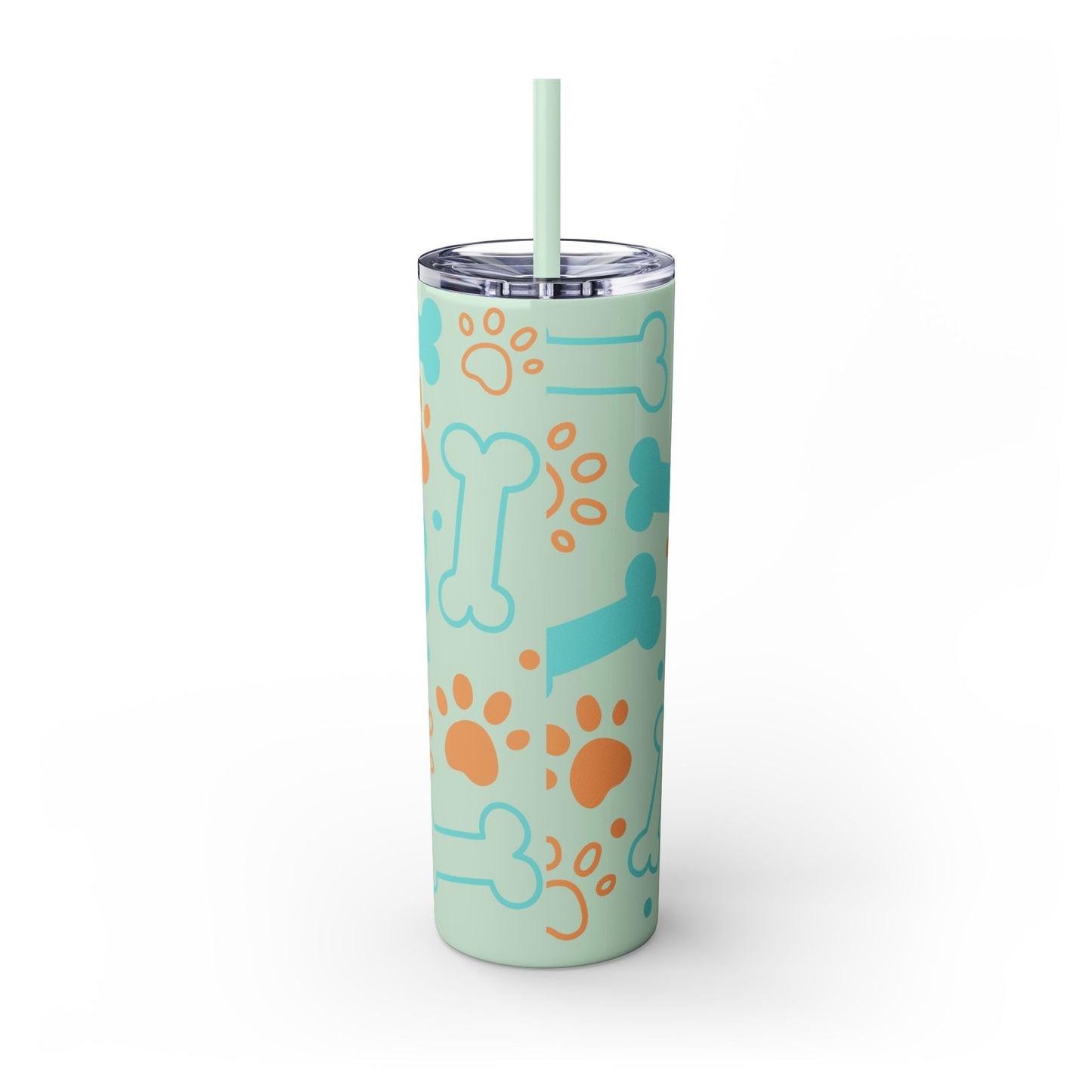 Puppy Pattern Skinny Tumbler with Straw, 20oz