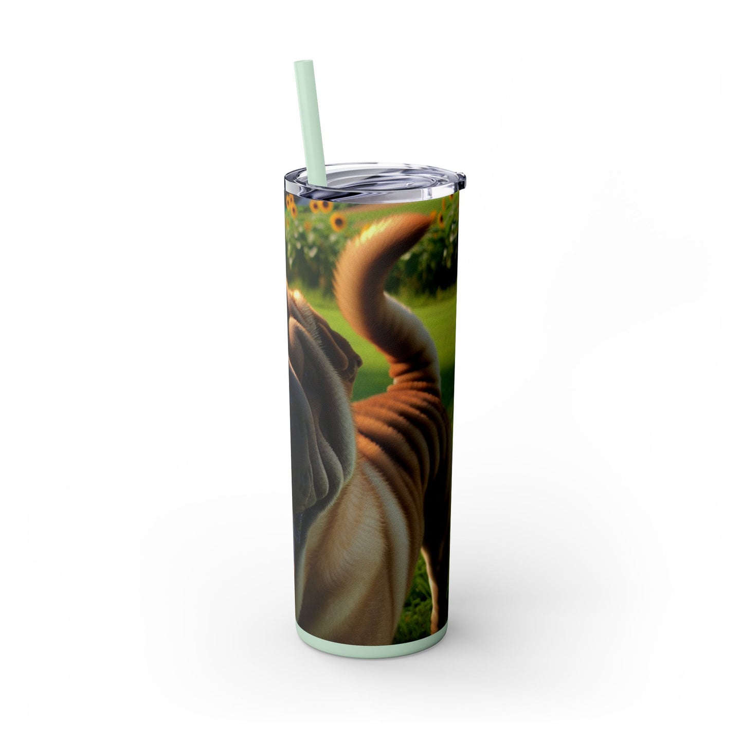Shar Pei Skinny Tumbler with Straw, 20oz