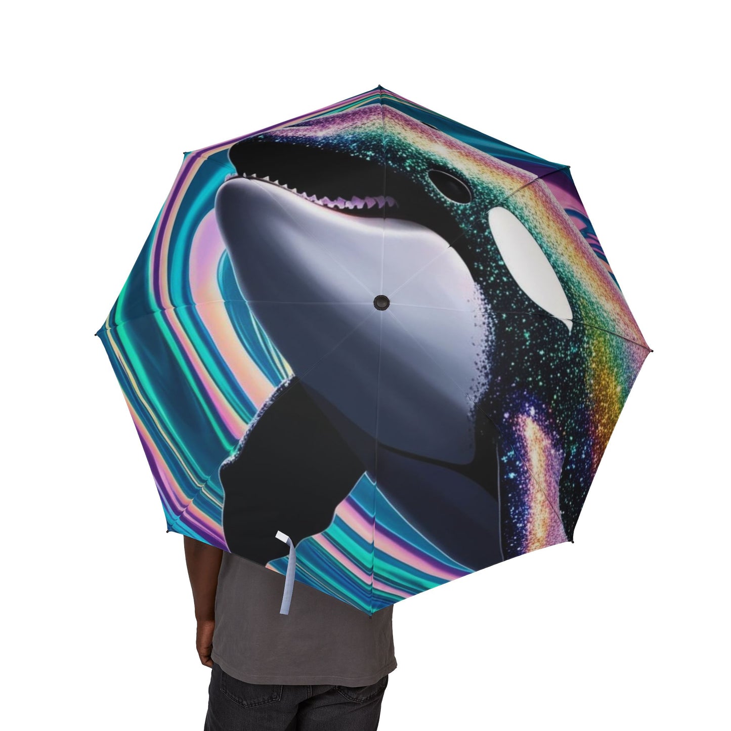 Glittery Psychedelic Orca Semi-Automatic Foldable Umbrella
