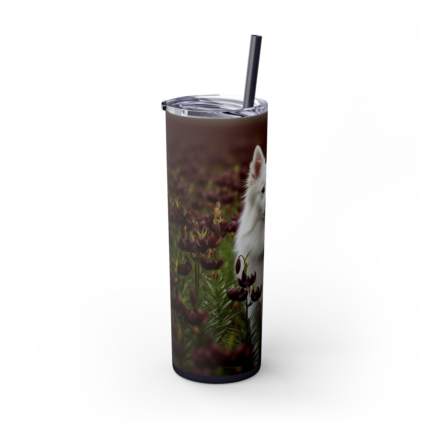 American Eskimo Dog Skinny Tumbler with Straw, 20oz