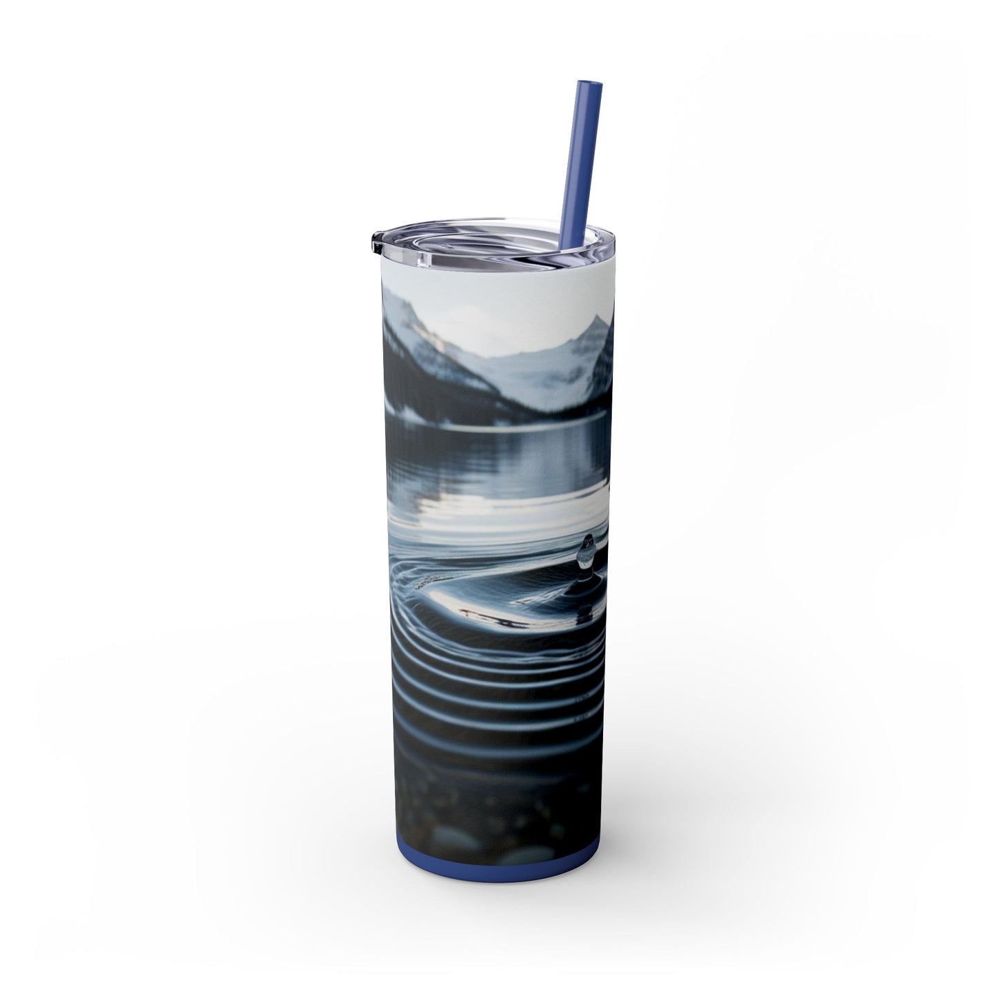 Ripple in a Snowy Mountain Lake Skinny Tumbler with Straw, 20oz