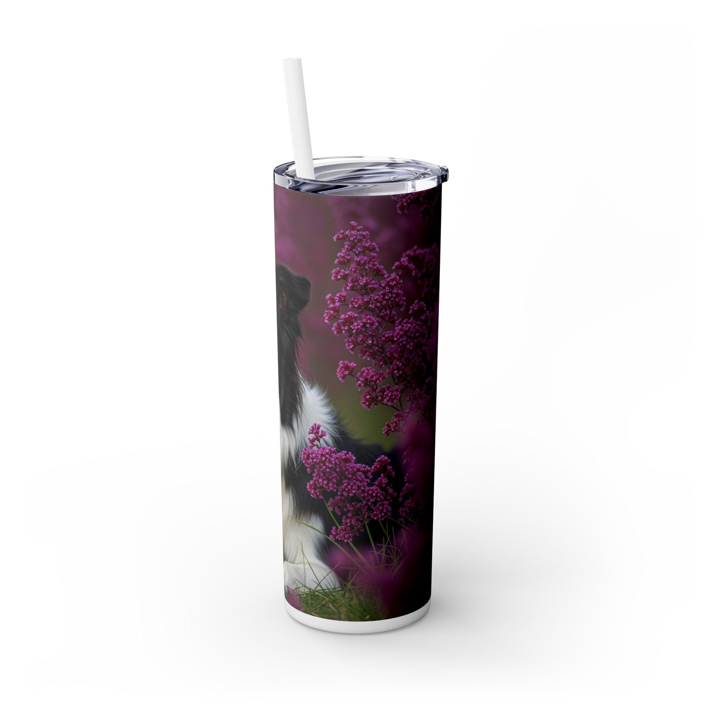 Border Collie Skinny Tumbler with Straw, 20oz