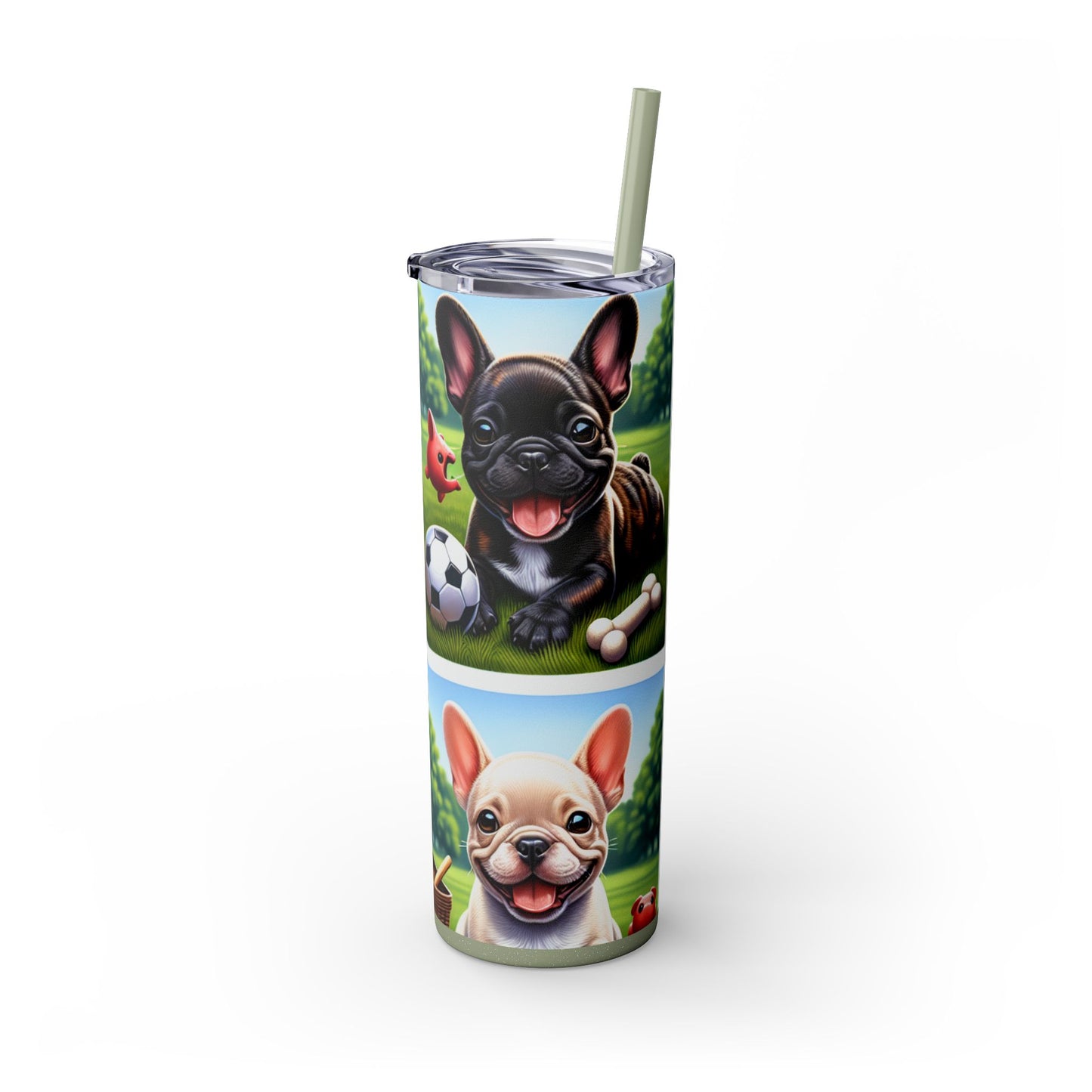 French Bulldog Skinny Tumbler with Straw, 20oz
