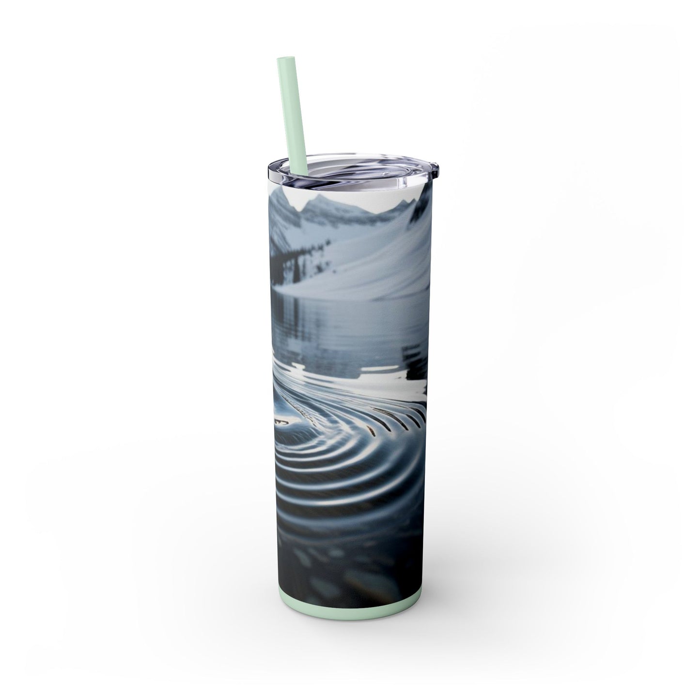 Ripple in a Snowy Mountain Lake Skinny Tumbler with Straw, 20oz