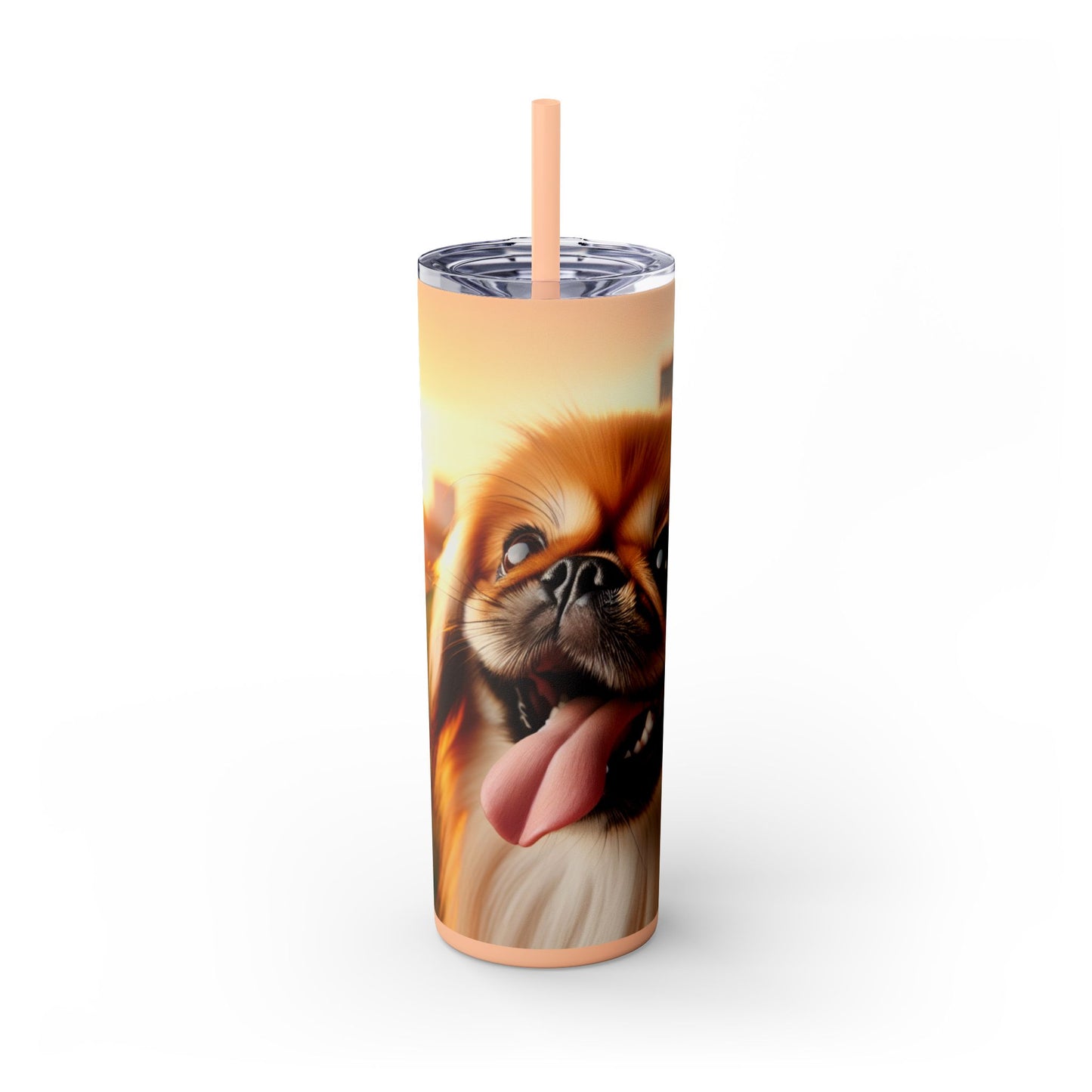 Pekingese Skinny Tumbler with Straw, 20oz