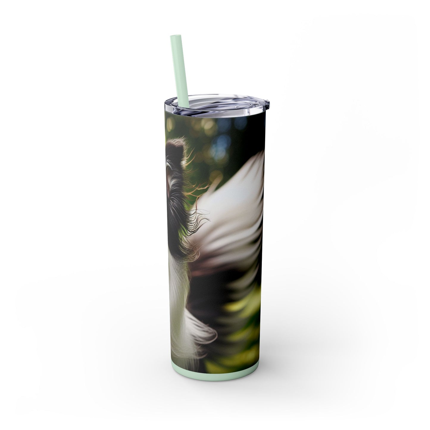 Border Collie Skinny Tumbler with Straw, 20oz