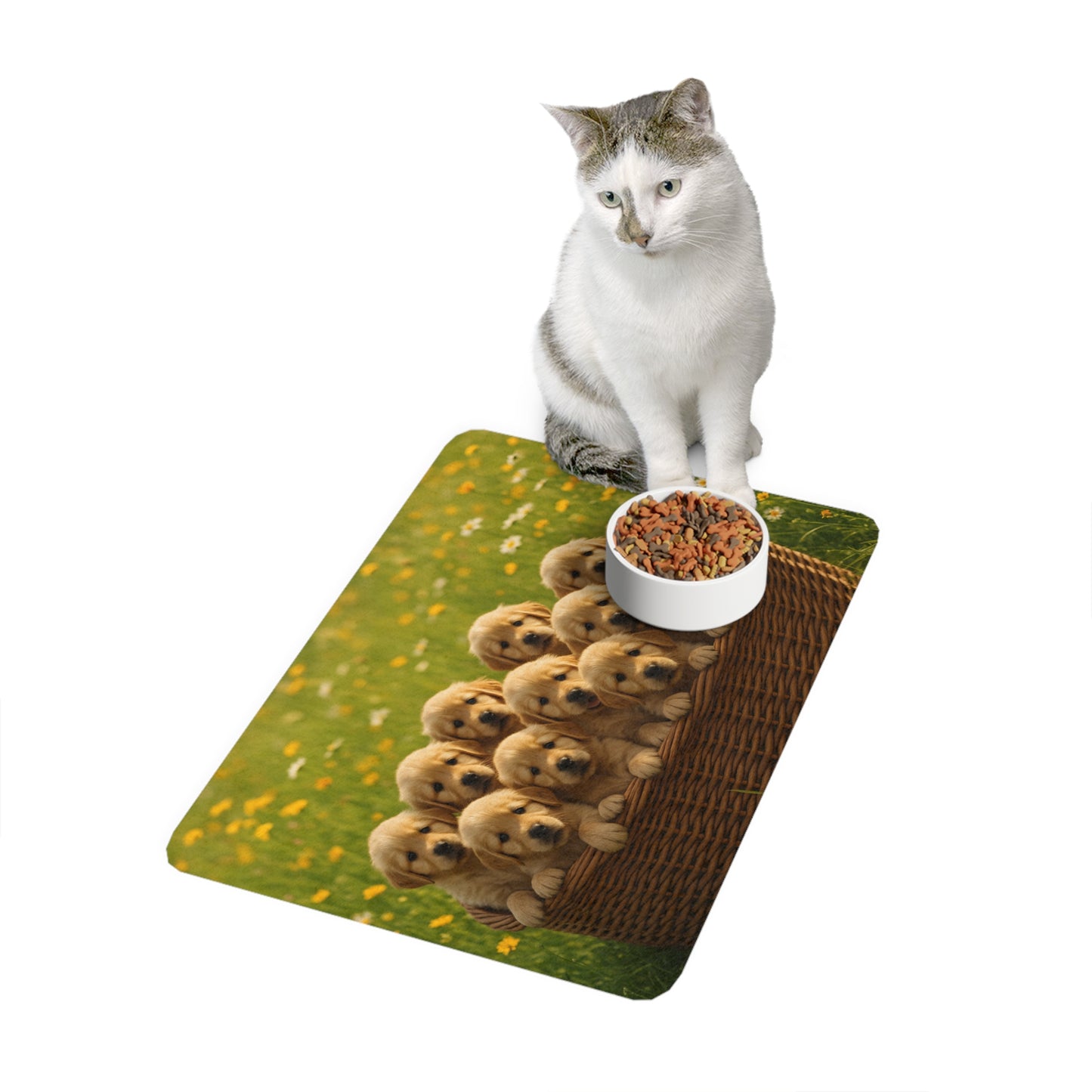 Pet Food Mat (12x18) - Golden Retriever puppies
