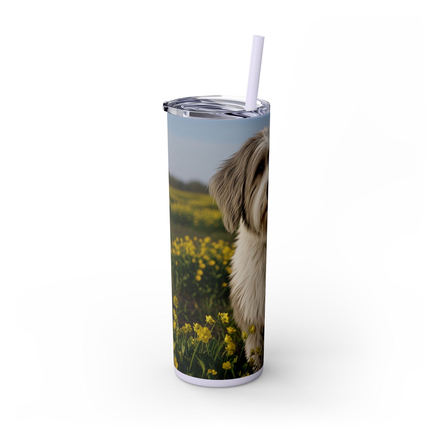 Polish Lowland Sheepdog Skinny Tumbler with Straw, 20oz