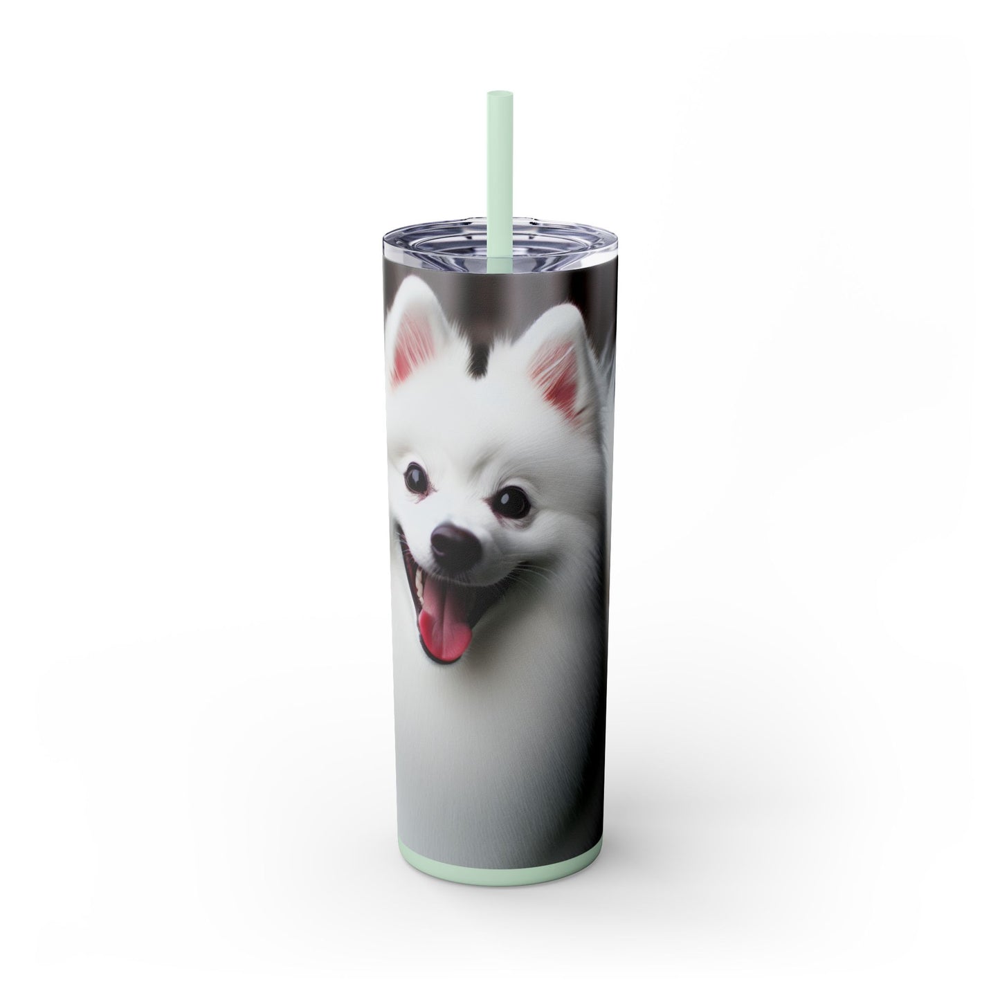 American Eskimo Dog Skinny Tumbler with Straw, 20oz
