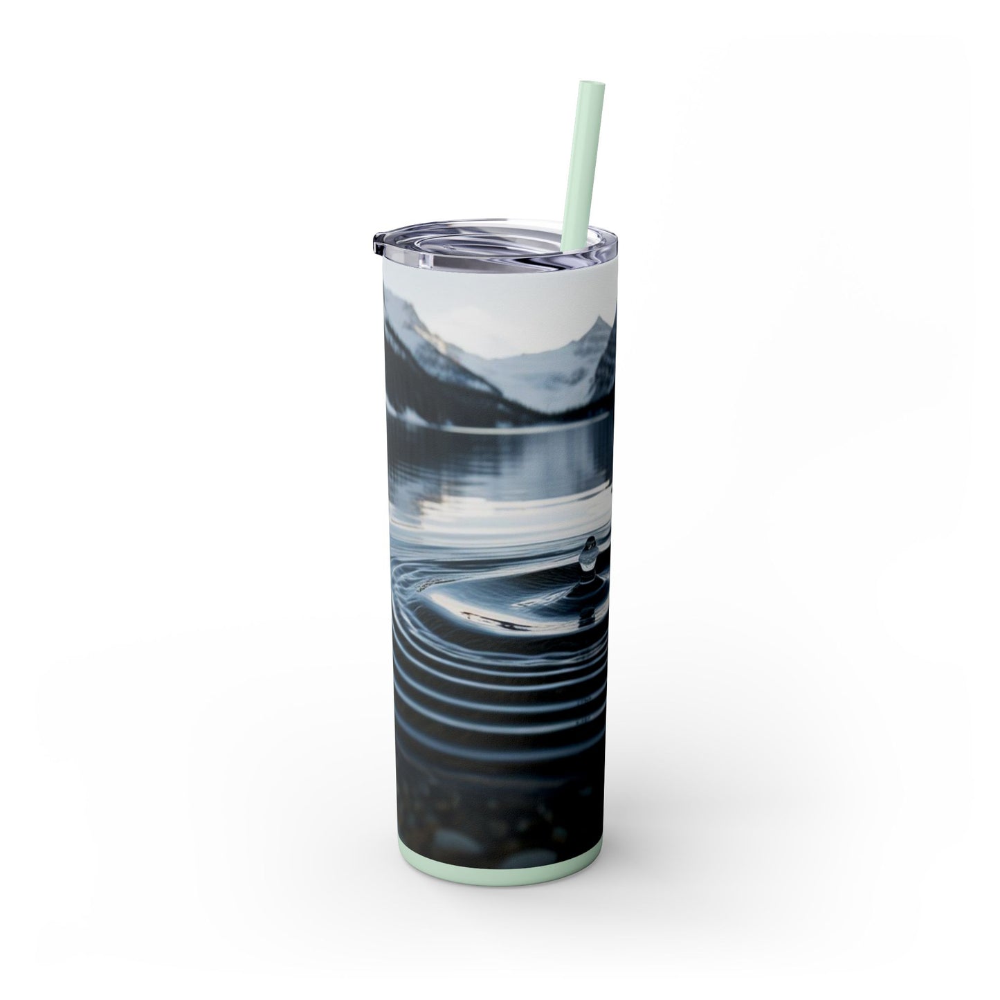 Ripple in a Snowy Mountain Lake Skinny Tumbler with Straw, 20oz