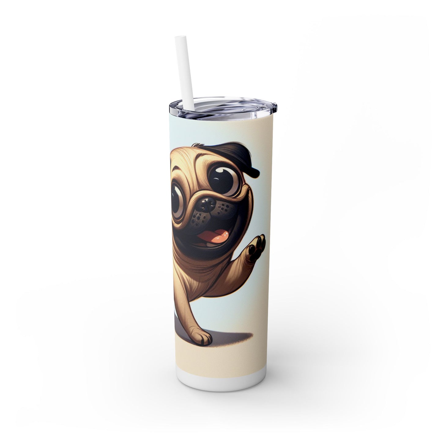Pug Skinny Tumbler with Straw, 20oz