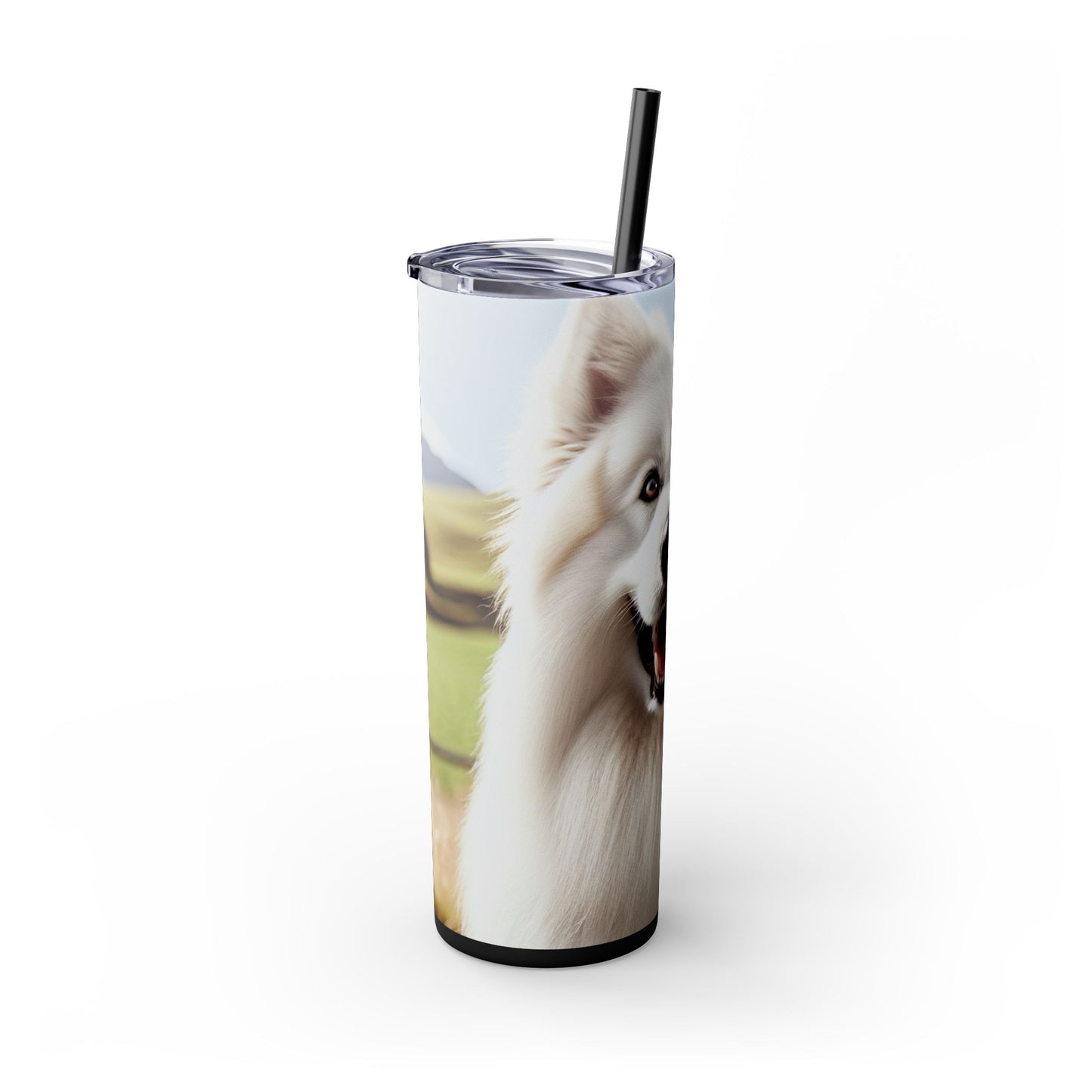 White Swiss Shepherd Dog Skinny Tumbler with Straw, 20oz