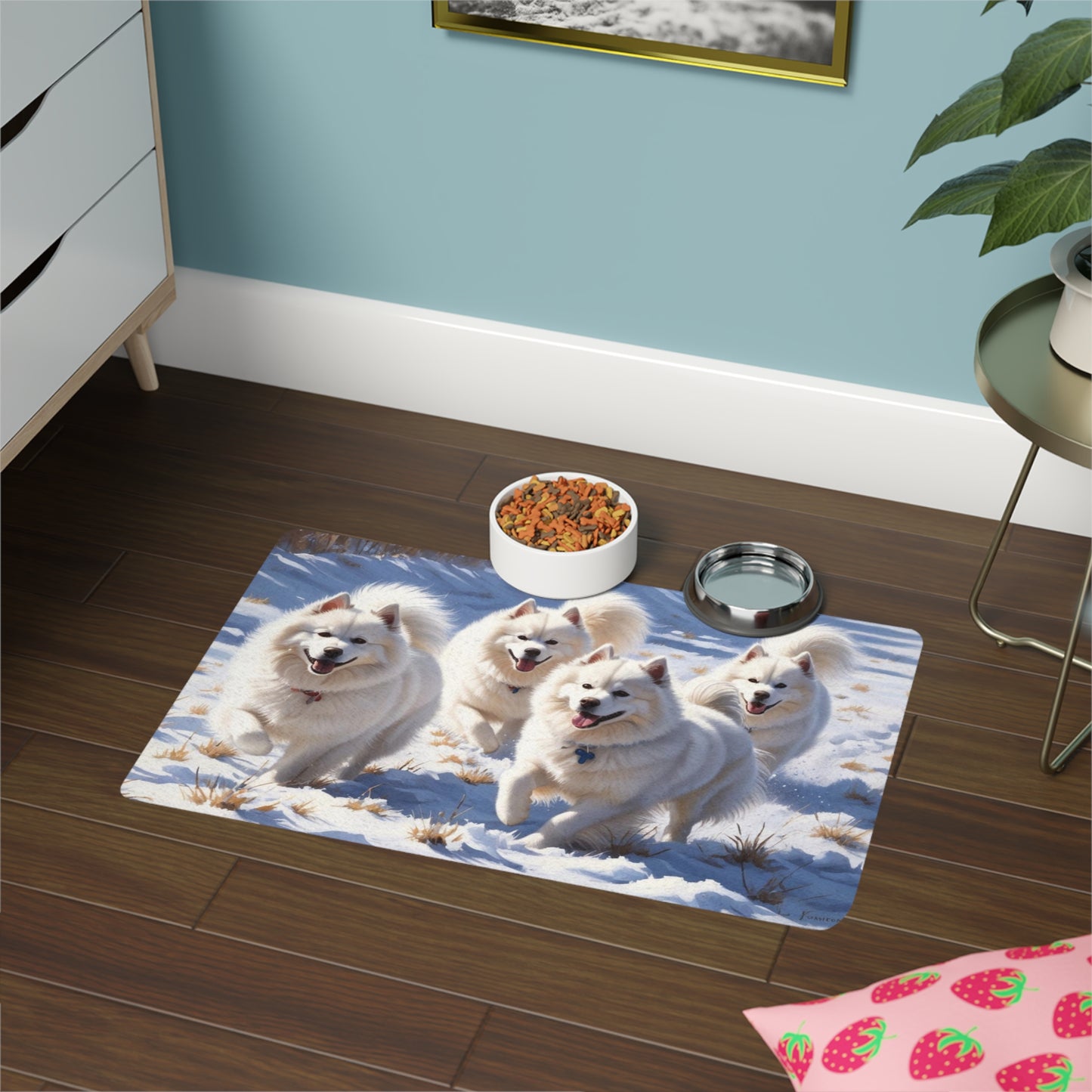 Tapete para comida de mascotas (12 x 18) - Perros de nieve