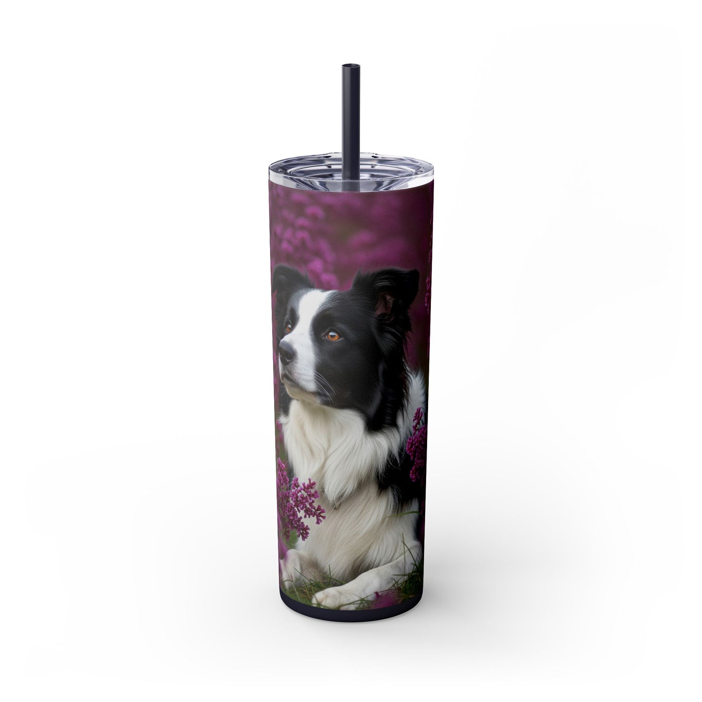 Border Collie Skinny Tumbler with Straw, 20oz