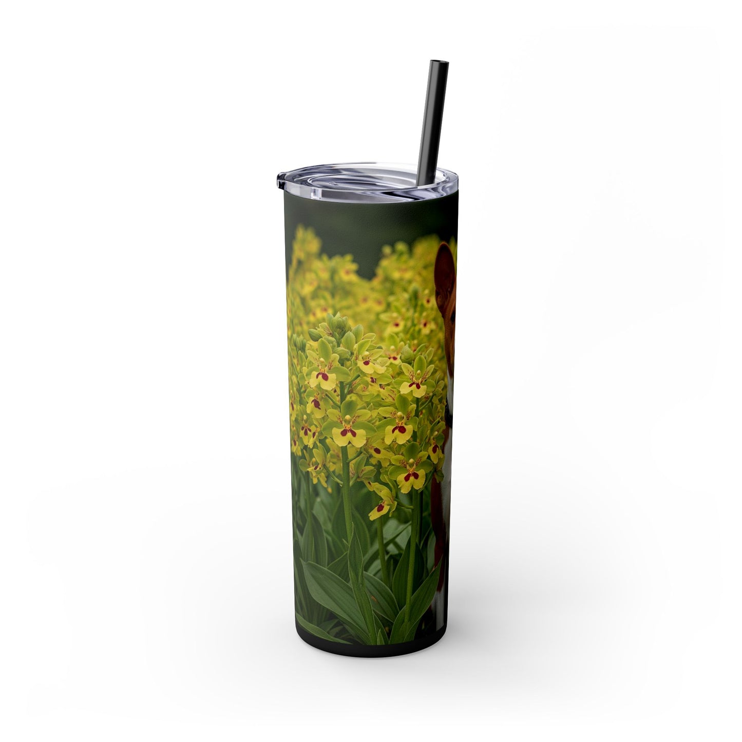 Basenji Skinny Tumbler with Straw, 20oz