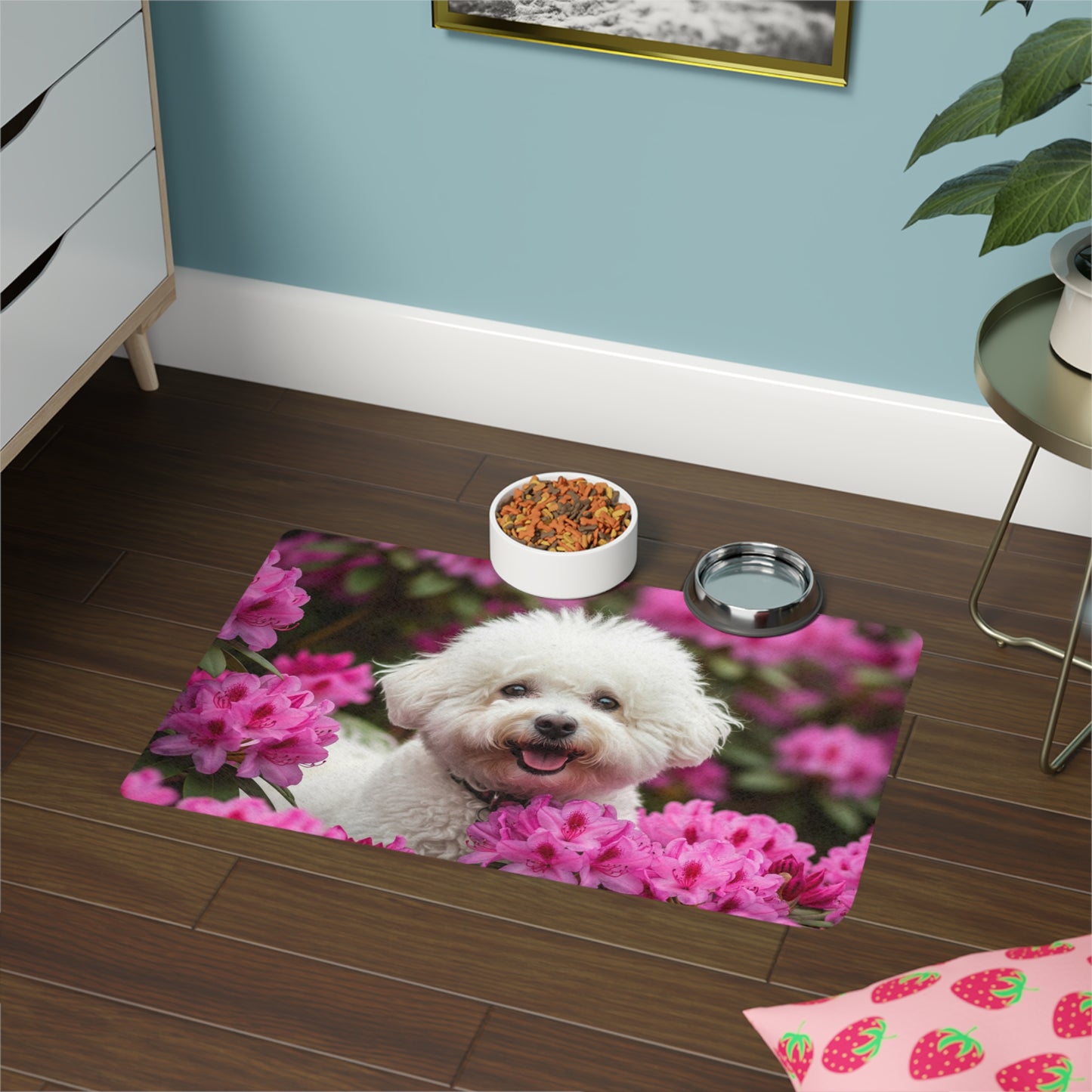 A Pet Food Mat (12x18) - A Bichon Frise