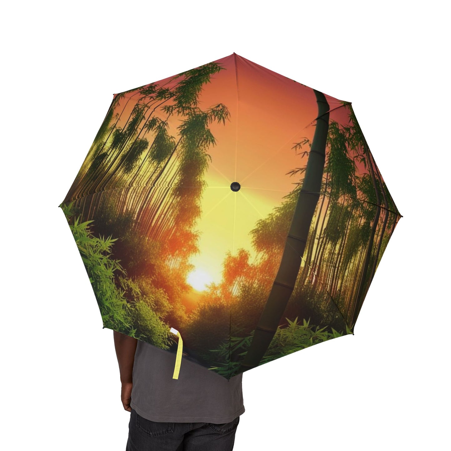 Bamboo Forest Sunrise Semi-Automatic Foldable Umbrella