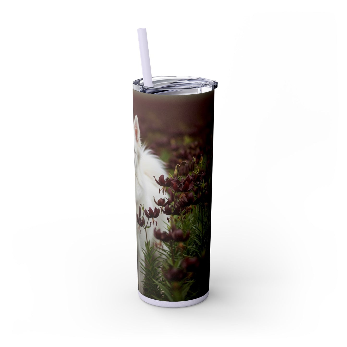 American Eskimo Dog Skinny Tumbler with Straw, 20oz