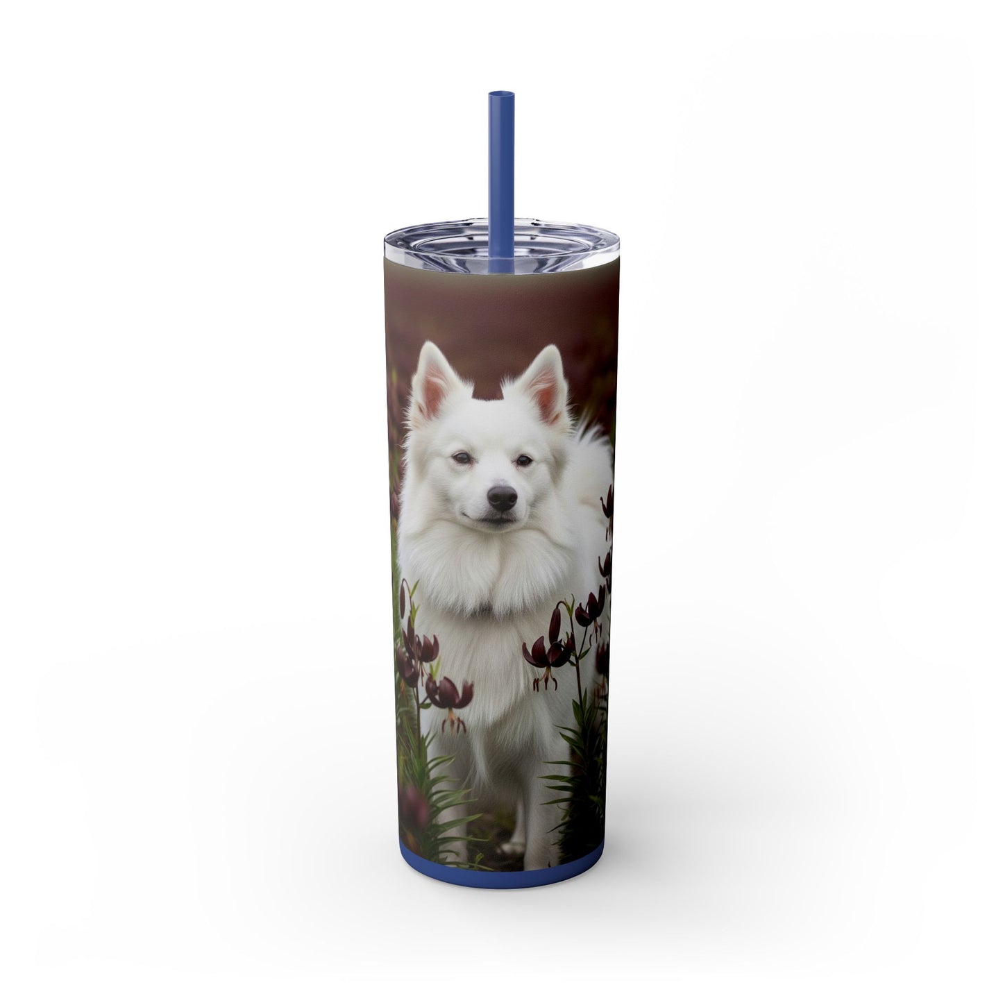 American Eskimo Dog Skinny Tumbler with Straw, 20oz