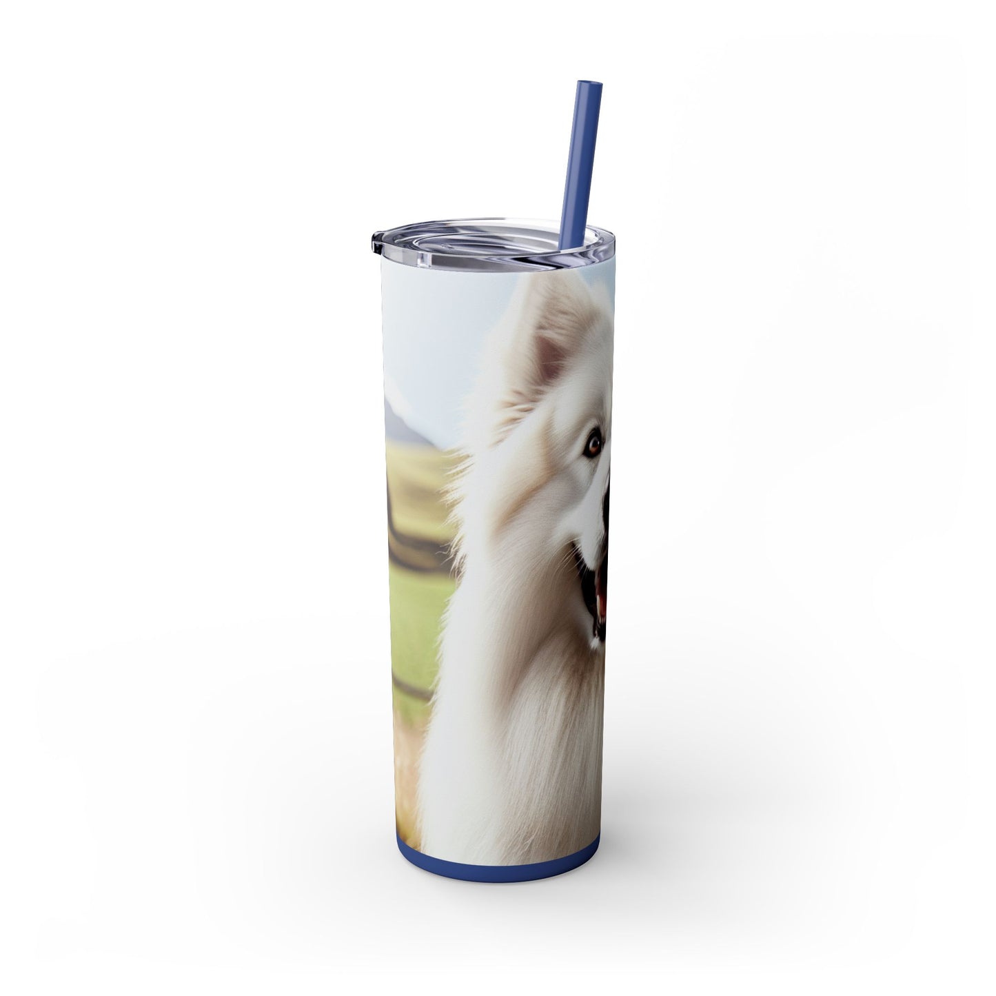 White Swiss Shepherd Dog Skinny Tumbler with Straw, 20oz
