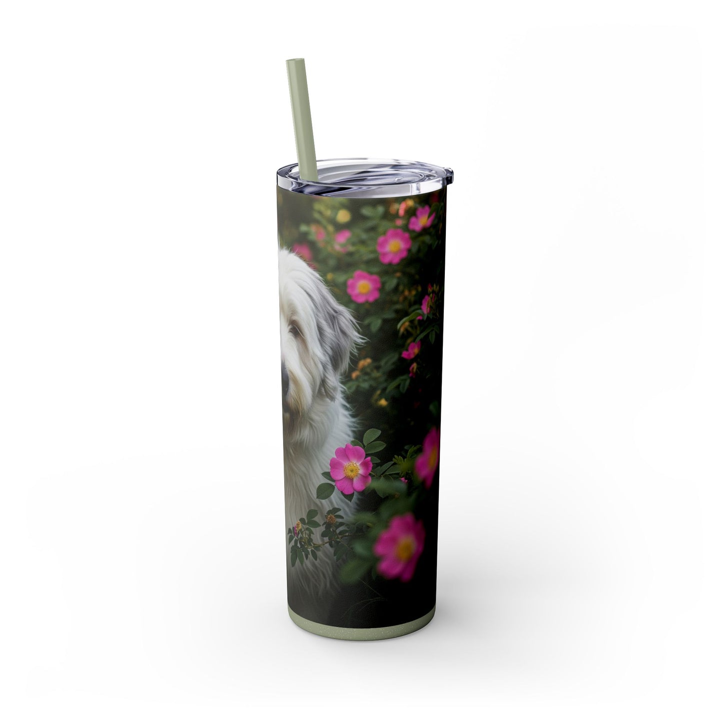Old English Sheepdog Skinny Tumbler with Straw, 20oz