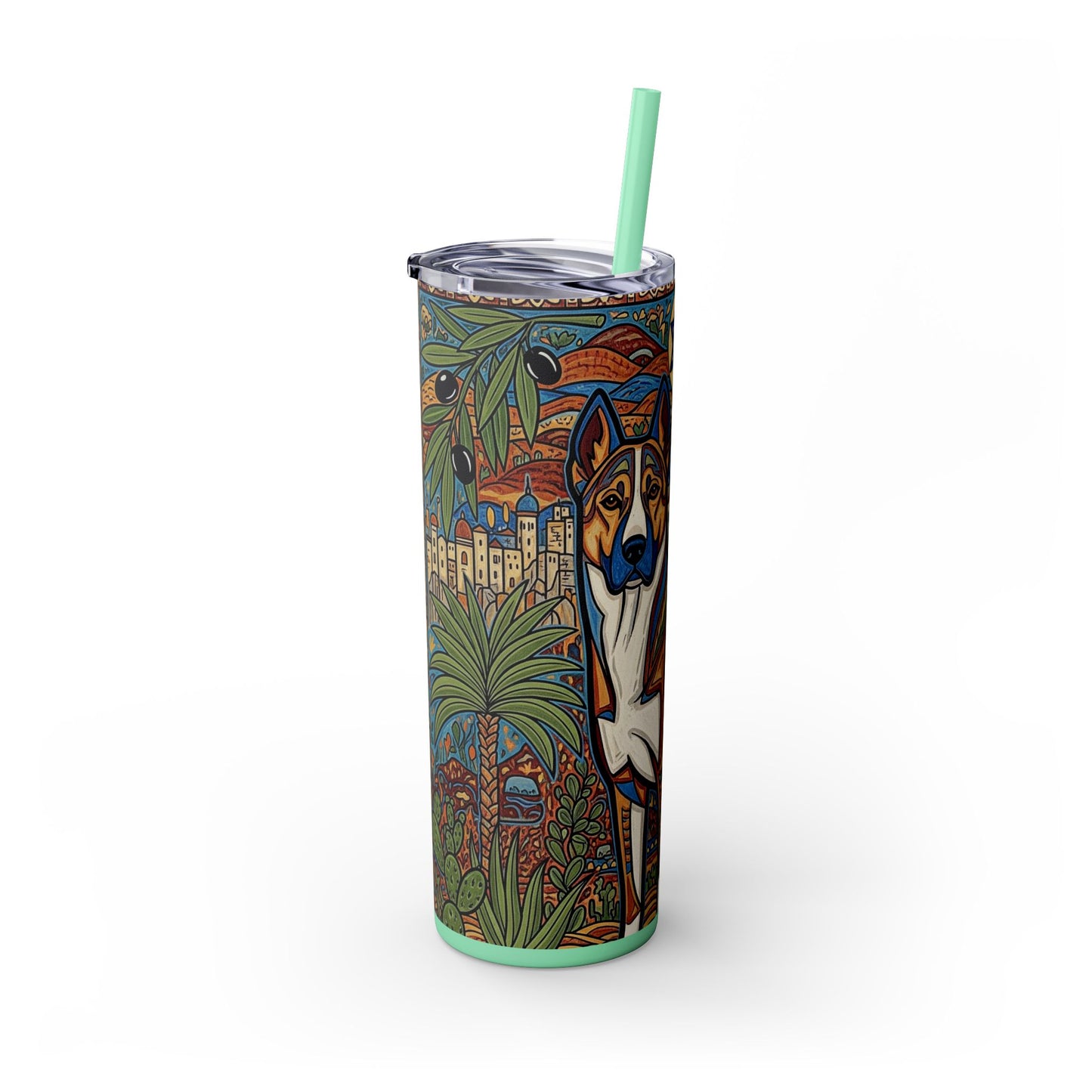 Canaan Dog Skinny Tumbler with Straw, 20oz