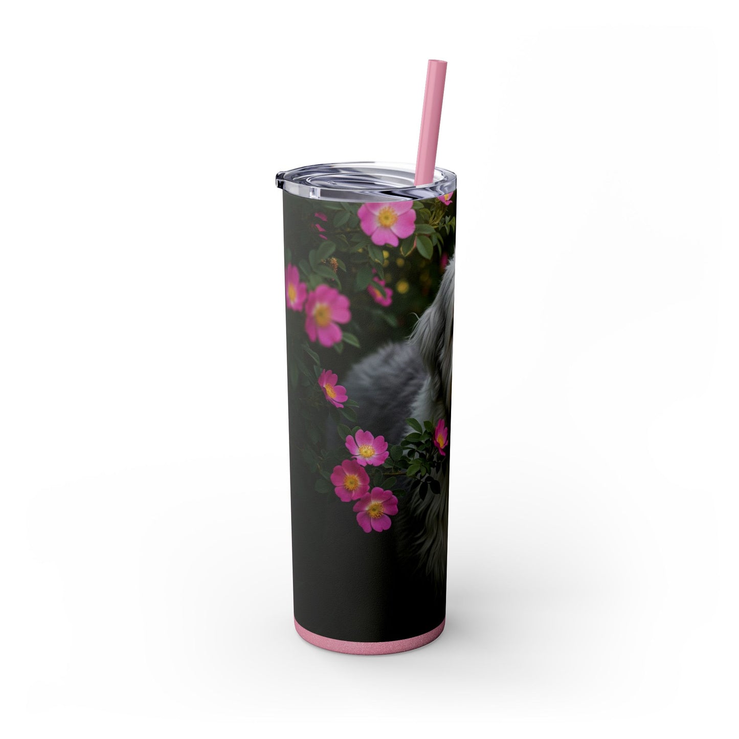 Old English Sheepdog Skinny Tumbler with Straw, 20oz