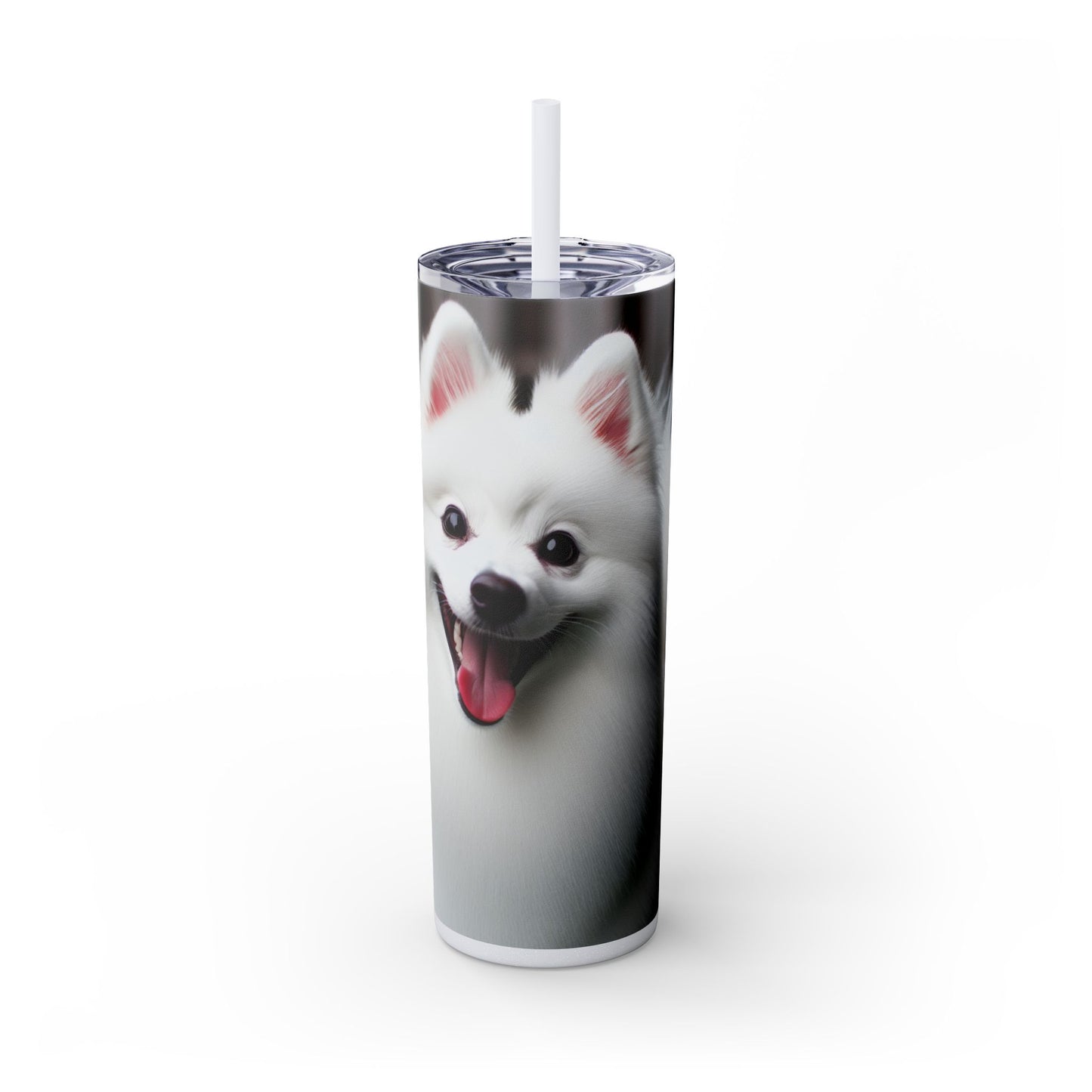 American Eskimo Dog Skinny Tumbler with Straw, 20oz