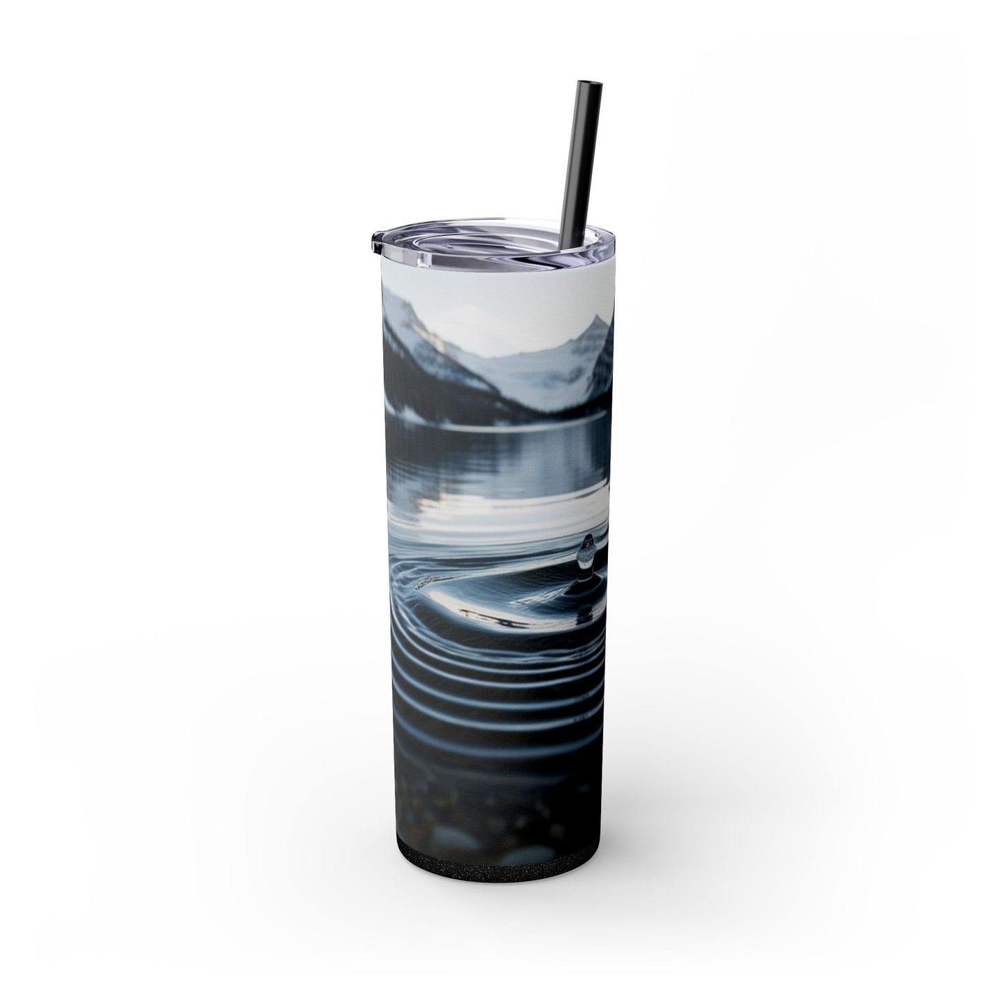 Ripple in a Snowy Mountain Lake Skinny Tumbler with Straw, 20oz