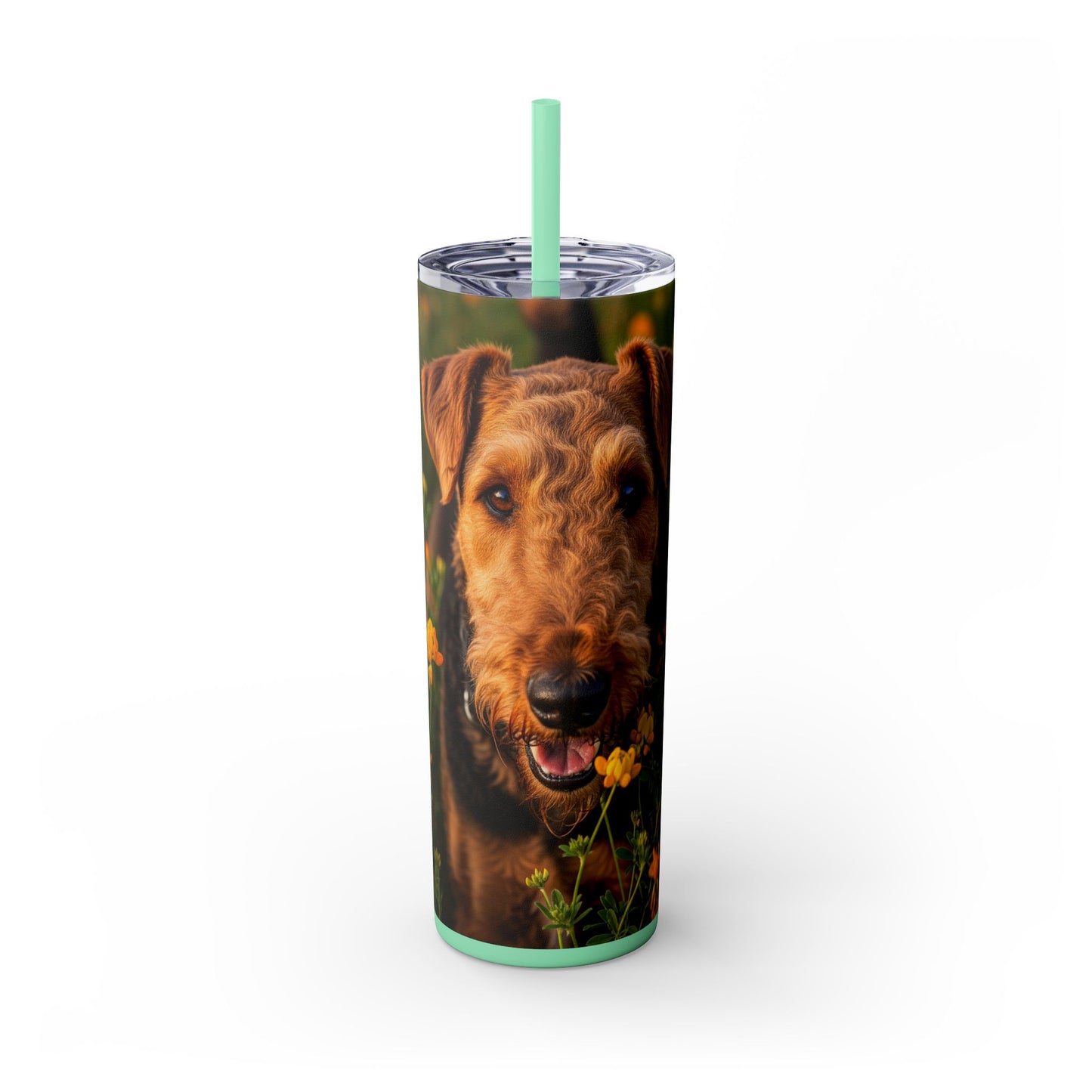 Airedale Terrier Skinny Tumbler with Straw, 20oz