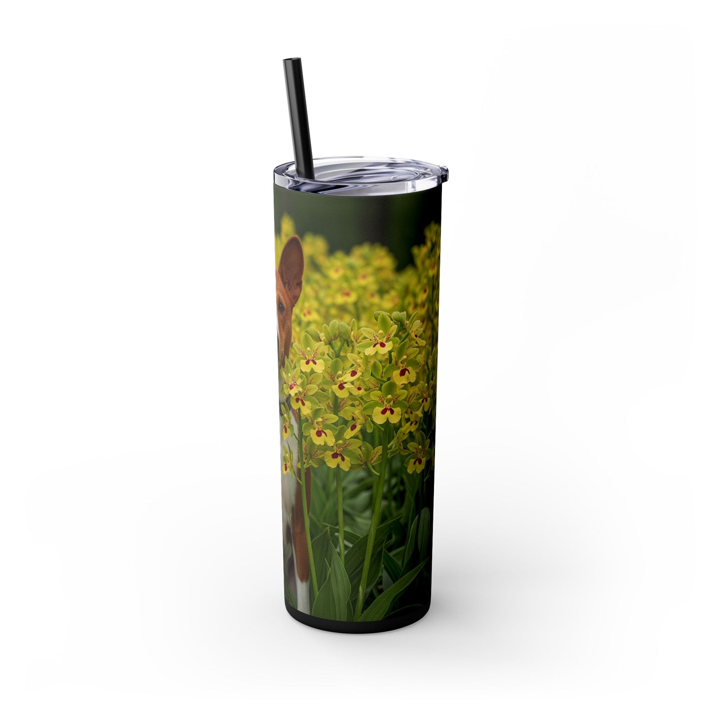 Basenji Skinny Tumbler with Straw, 20oz