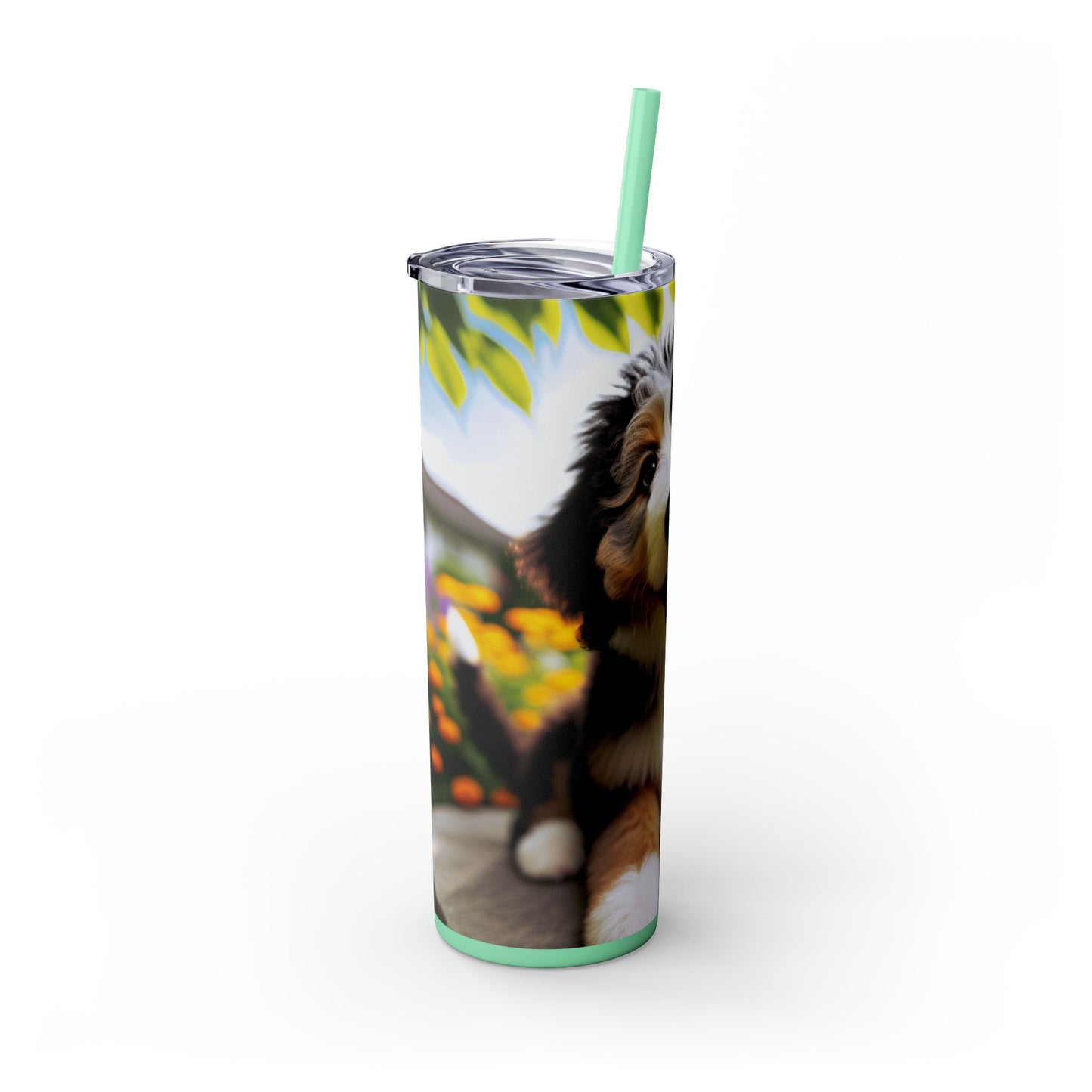 Bernedoodle Skinny Tumbler with Straw, 20oz