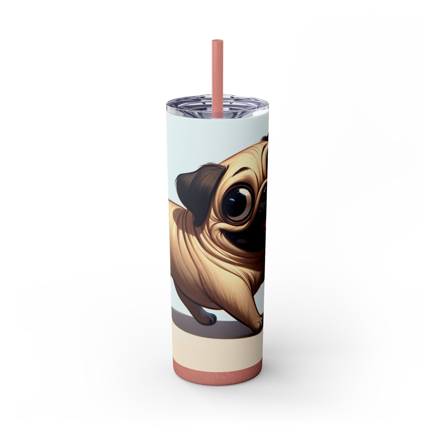 Pug Skinny Tumbler with Straw, 20oz