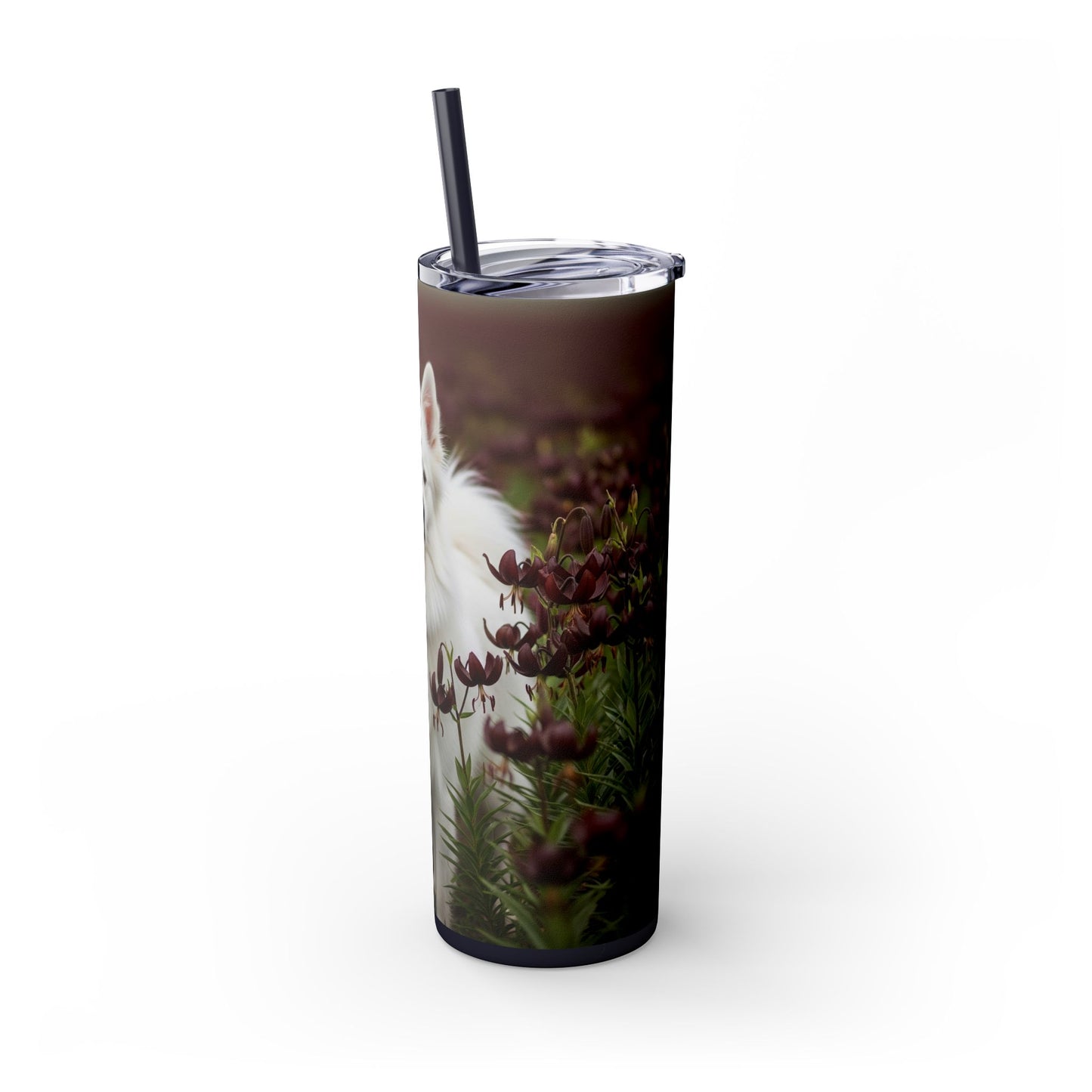 American Eskimo Dog Skinny Tumbler with Straw, 20oz