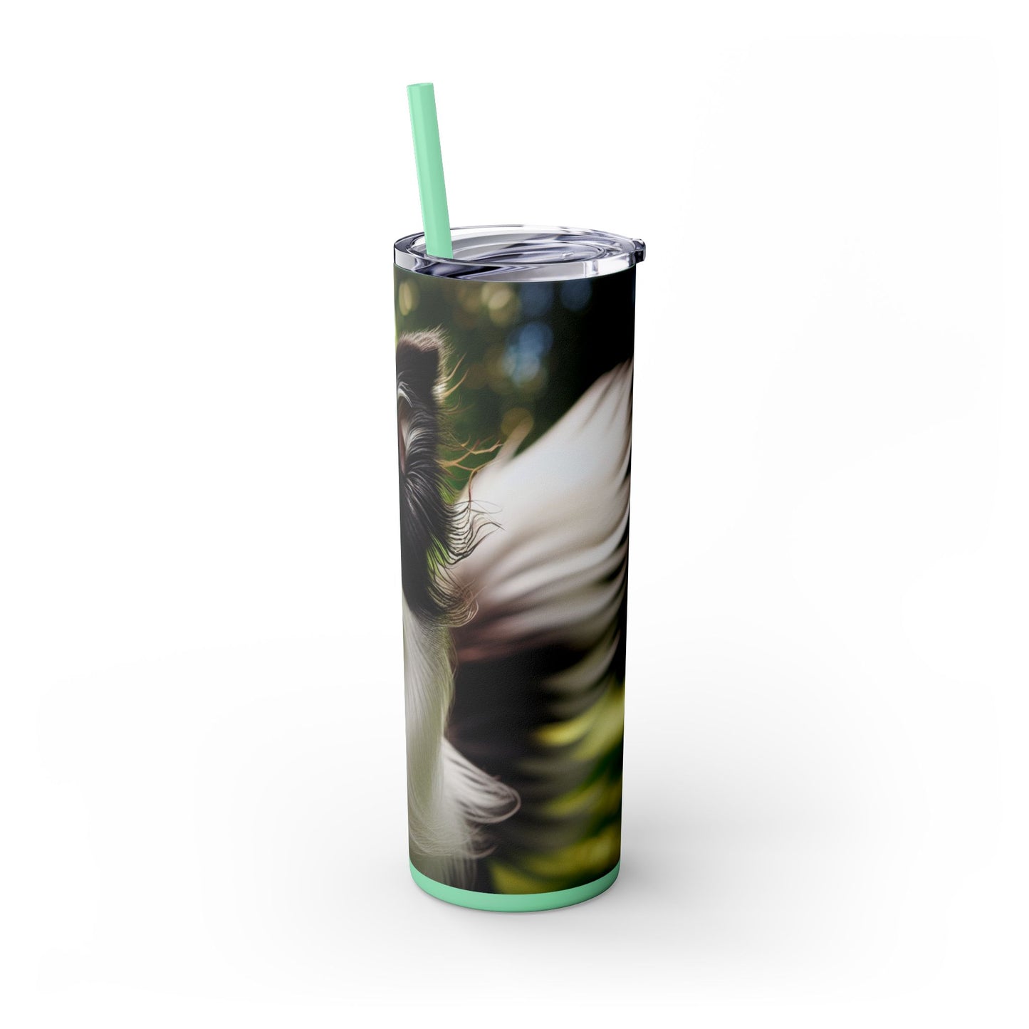 Border Collie Skinny Tumbler with Straw, 20oz