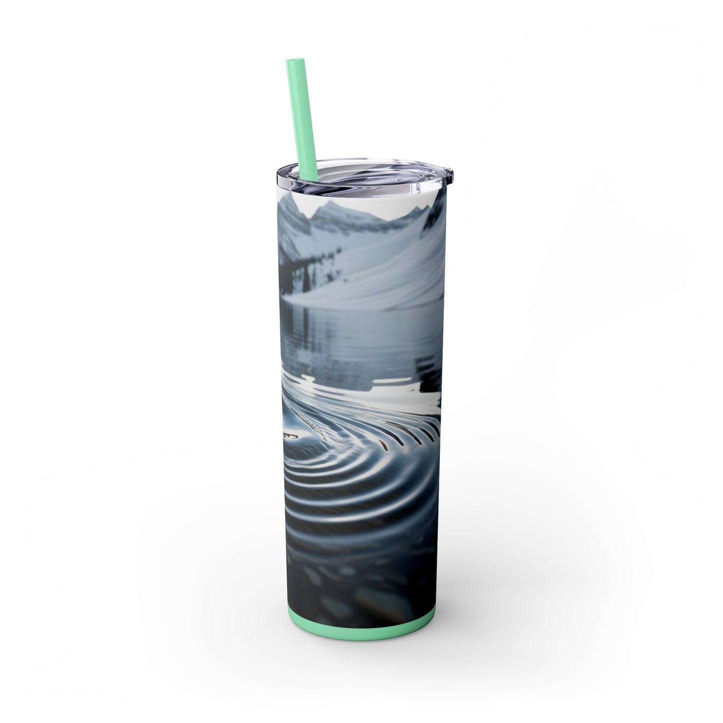 Ripple in a Snowy Mountain Lake Skinny Tumbler with Straw, 20oz