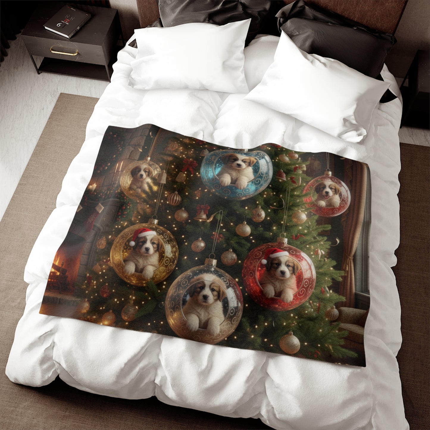 Christmas Puppy Ornament Blanket